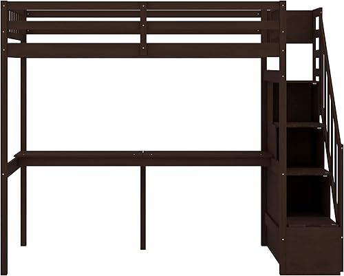 Miniatura 4 de SOFTSEA Cama alta individual con escalera base de cama alta para adultos con escritorio para dormitorio infantil