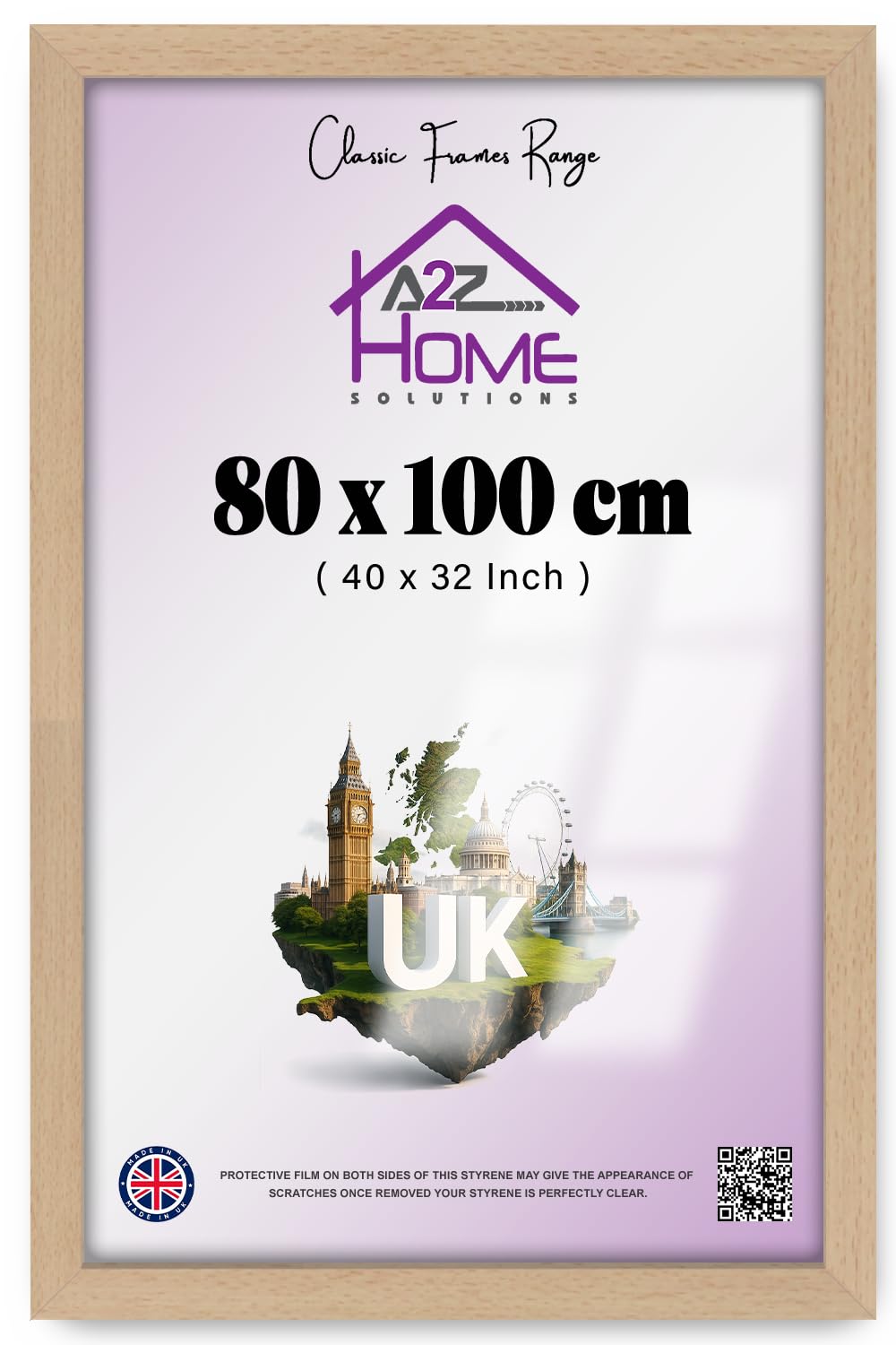 A2Z Home Solutions (40 X 32 Inch Modern Beech Wall Frame — Versatile Poster And Photo Holder For Vertical Or Horizontal Display | Sleek Edge Profile For Living Room And Office Showcases