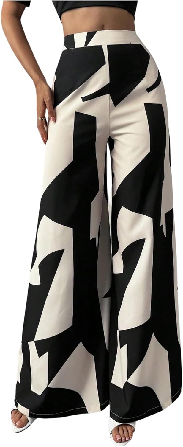 SweatyRocks Women's Wide Leg Palazzo Pants Dressy Casual High Waisted Long Trousers