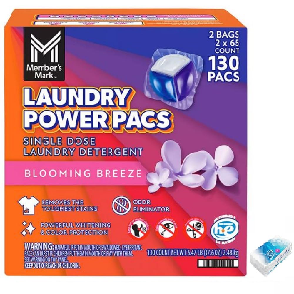member mark laundry detergent power pacs, blooming breeze, 130 ct. (included bouns pocket tissue)