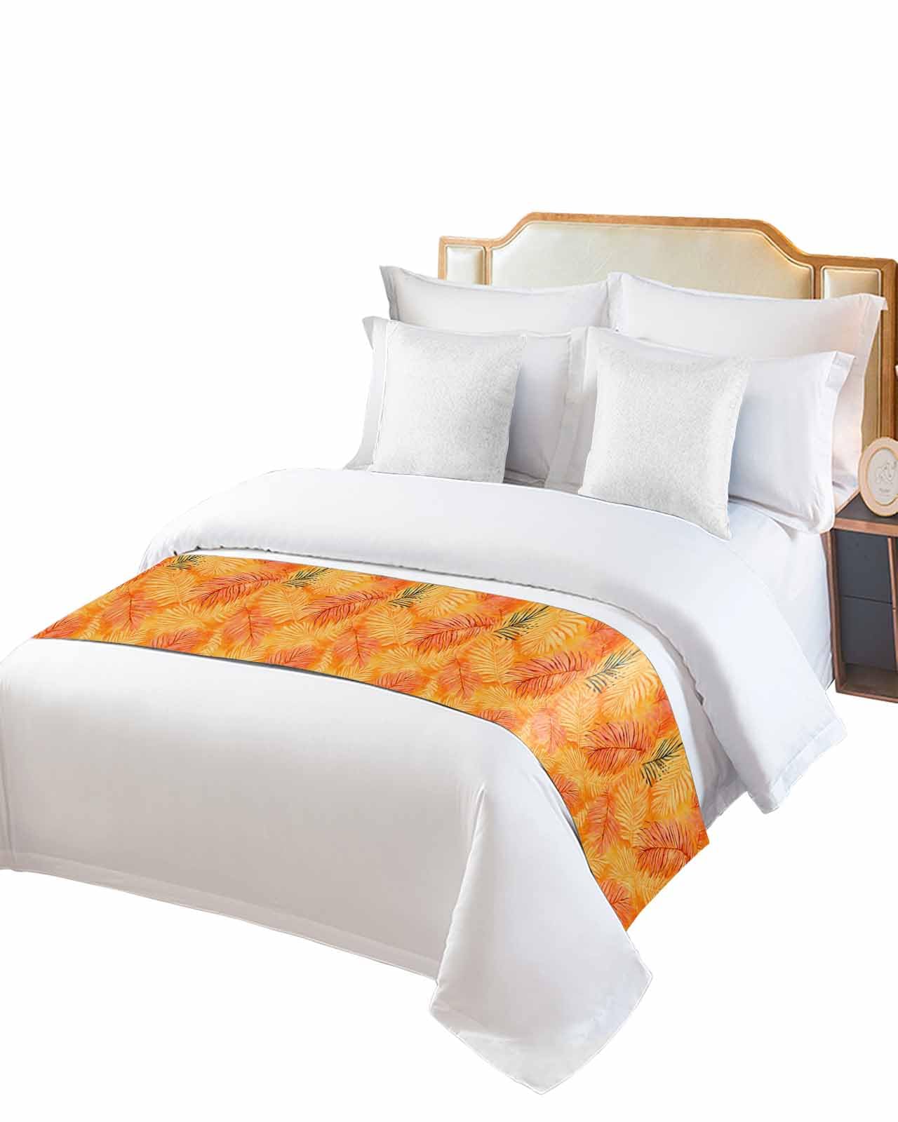 DecorLovee Orange Tropical Leaf Bed Runners for Twin Size Bed, Decorative Bed Throws for Foot of Bed, Summer Palm Leaves Botanical Bed Runner Sofa Throw Bedding Scarf Protector Slipcover for Bedroom