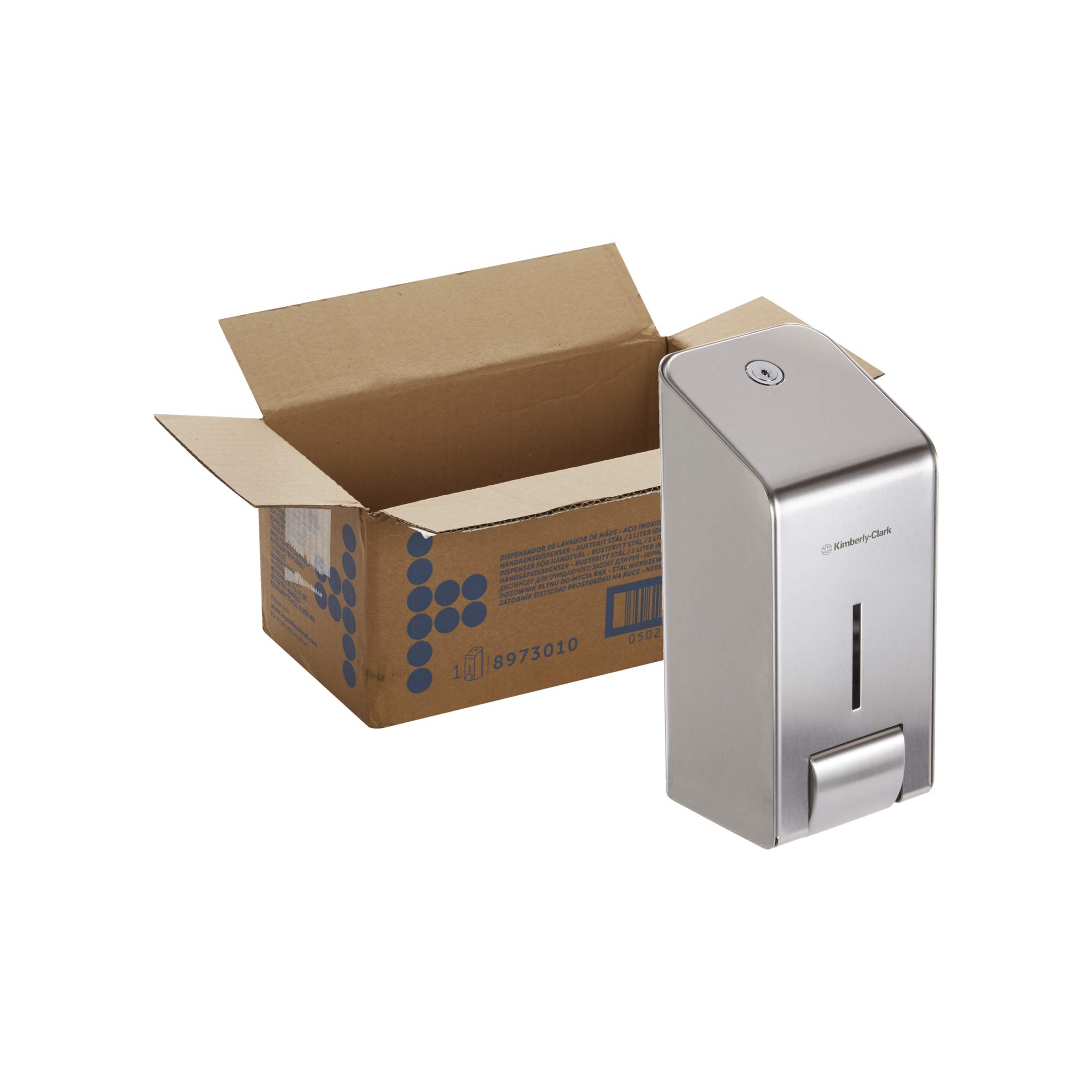 Kimberly-Clark 8973 Dispensador de Jabón para el Lavado de Manos Profesional, para Cartuchos de Jabón de 1 L, Montaje en Pared, Acero Inoxidable, 08973010
