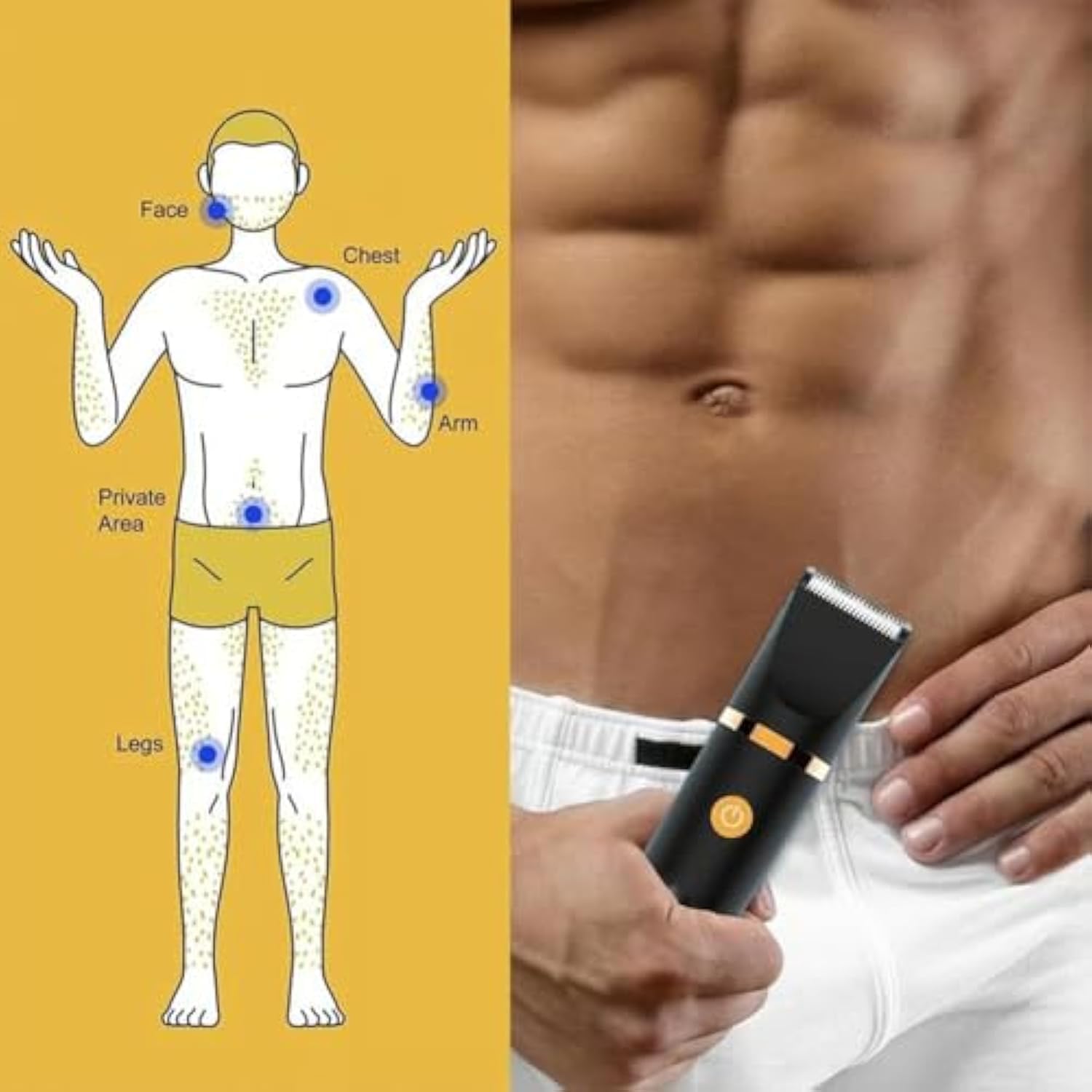 3 in 1 Elektrischer Körperhaartrimmer für Herren, IPX7 Wasserdichter Rasierer, LED-Display, Wet & Dry Haarschneider mit Keramikklinge, Intimbereich Bart Nase Gesicht Geschenk (C)
