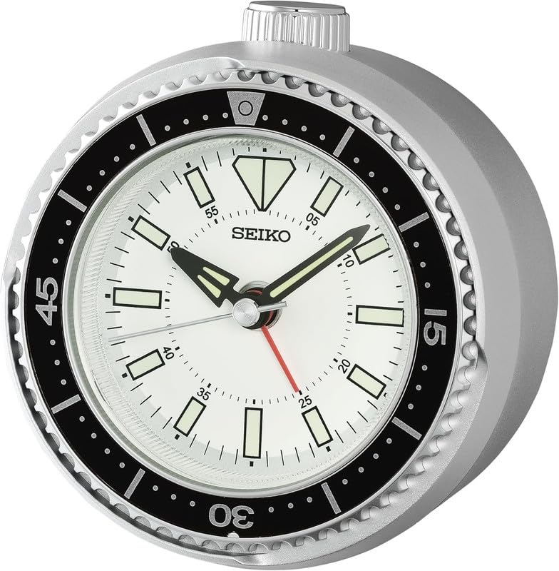 Image of Seiko Elegant Table Top Round White Dial Plastic Analog Beep Alarm Clock with Sweep Movement (Size: 10.4 x 5.5 x 9.7 CM | Weight: 130 grm | Color: Silver)