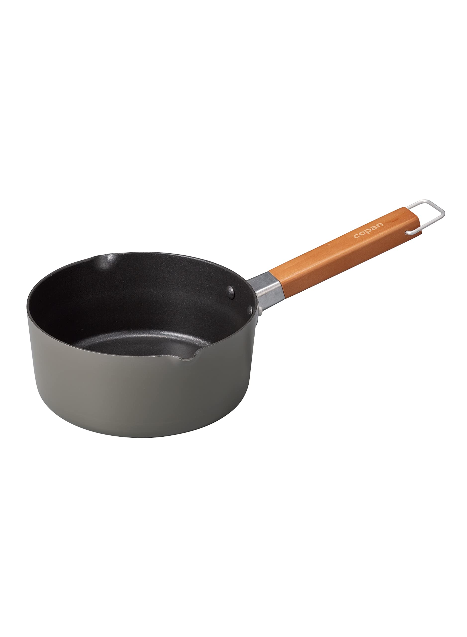 CB Japan Milk Pan, 6.3 inches (16 cm), Ash Gray, Induction Compatible, Fluorine Coating, Natural Wood, Handle, Small Milk Pan, Copan, Gray