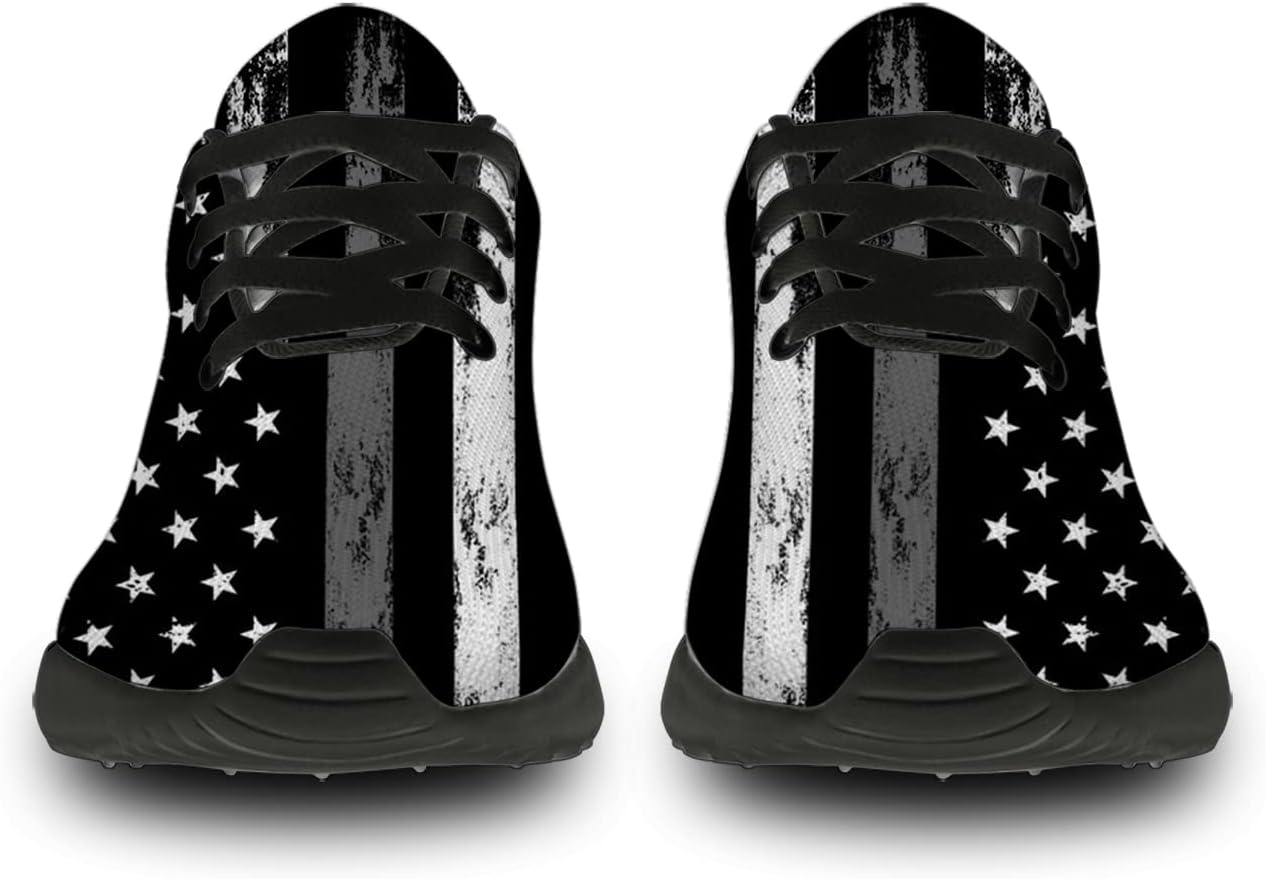 horethy Womens Mens Thin Gray Line Shoes Running Shoes Walking Tennis Sneakers American Flag Print Patriotic Shoes Gifts for Boy Girl,Size 12 Men/15 Women Black, 898gray