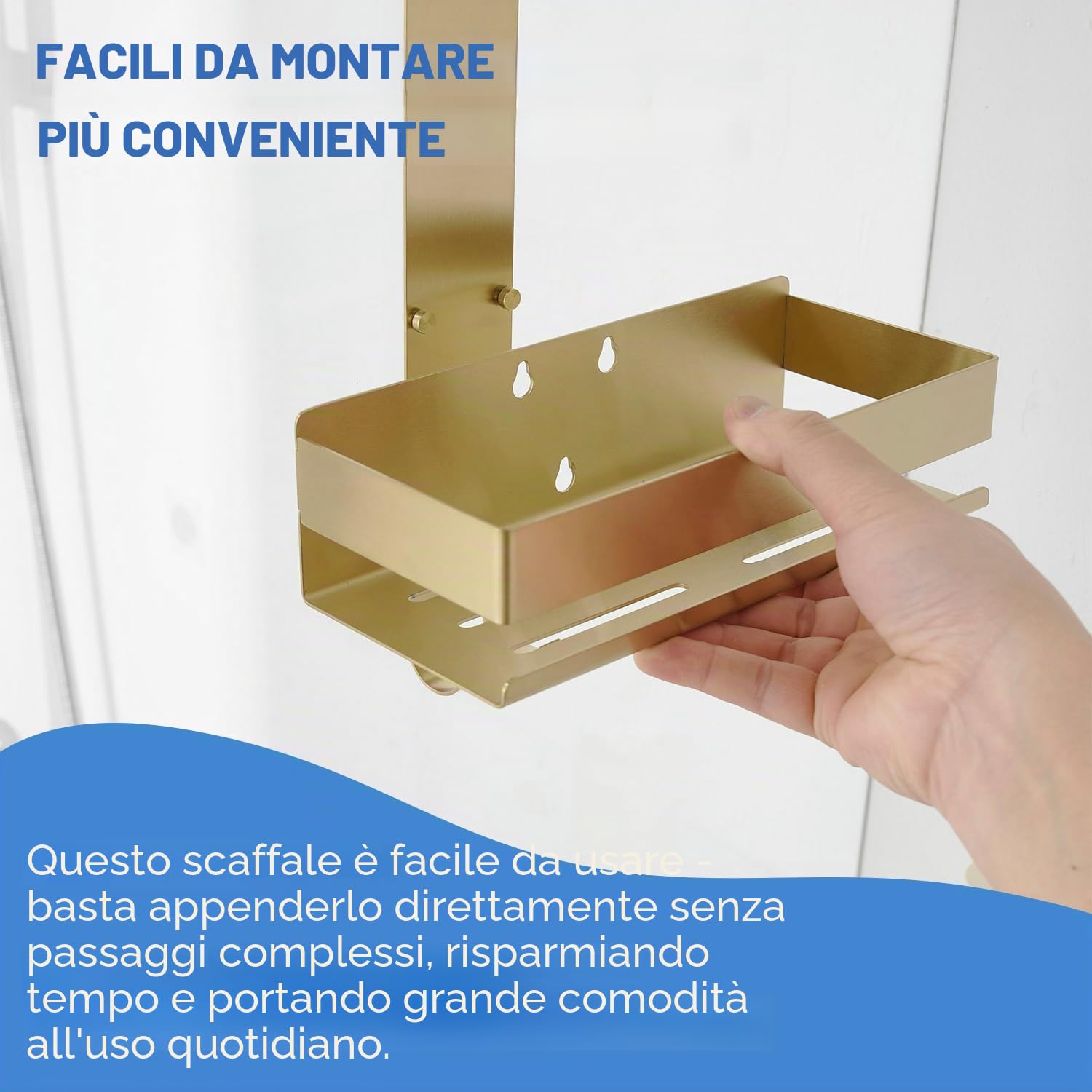 Mensola da Doccia SUS304 per Appendere Oro Mensola da Doccia Senza Foratura in Acciaio Inox per Shampoo e Gel Doccia