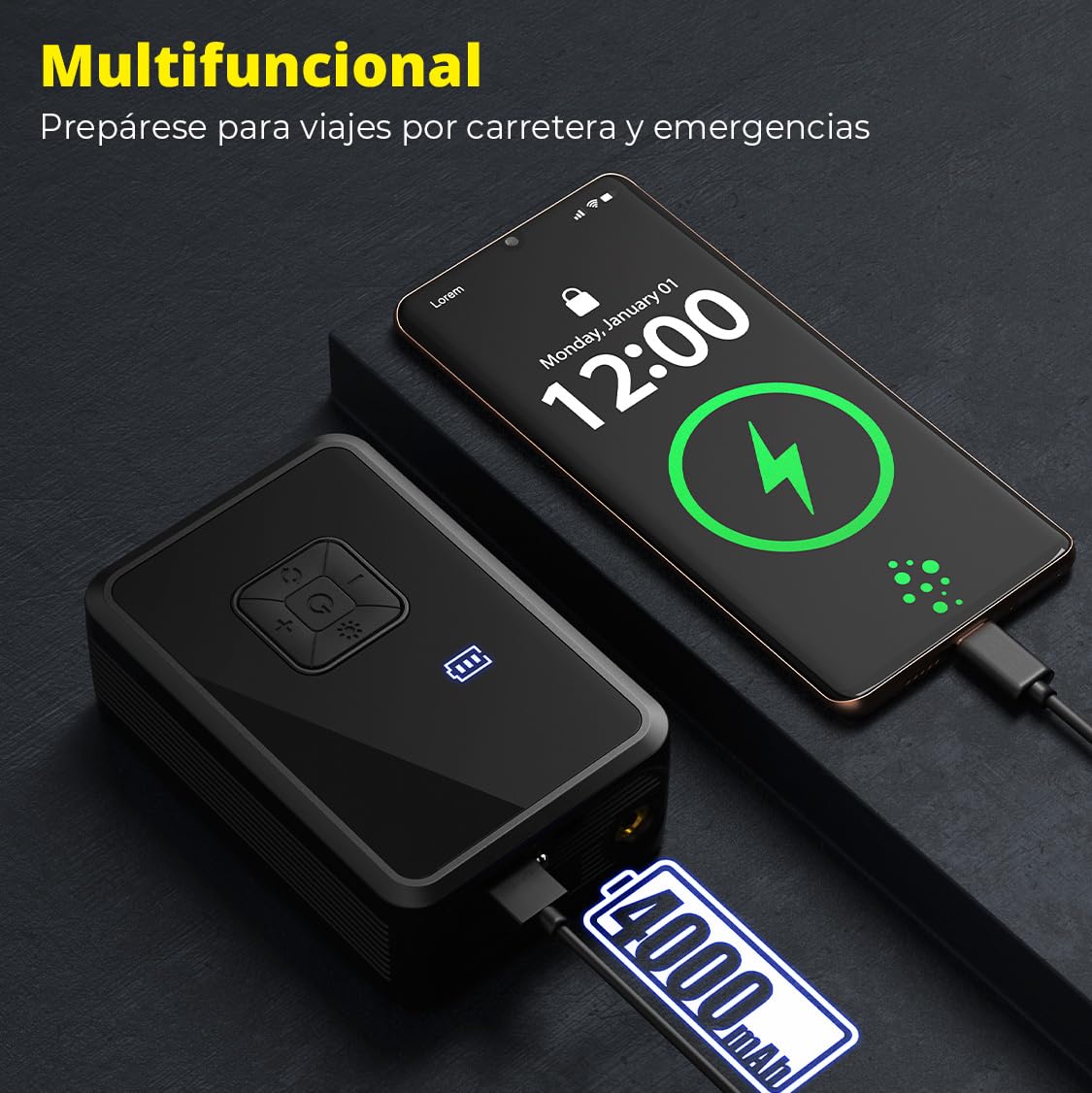 Oasser Compresor Aire Portatil 150PSI Inflador Ruedas Coche Recargable Compresor de Aire Pequeño Luz LED para Coche Moto Bicicleta Pelota