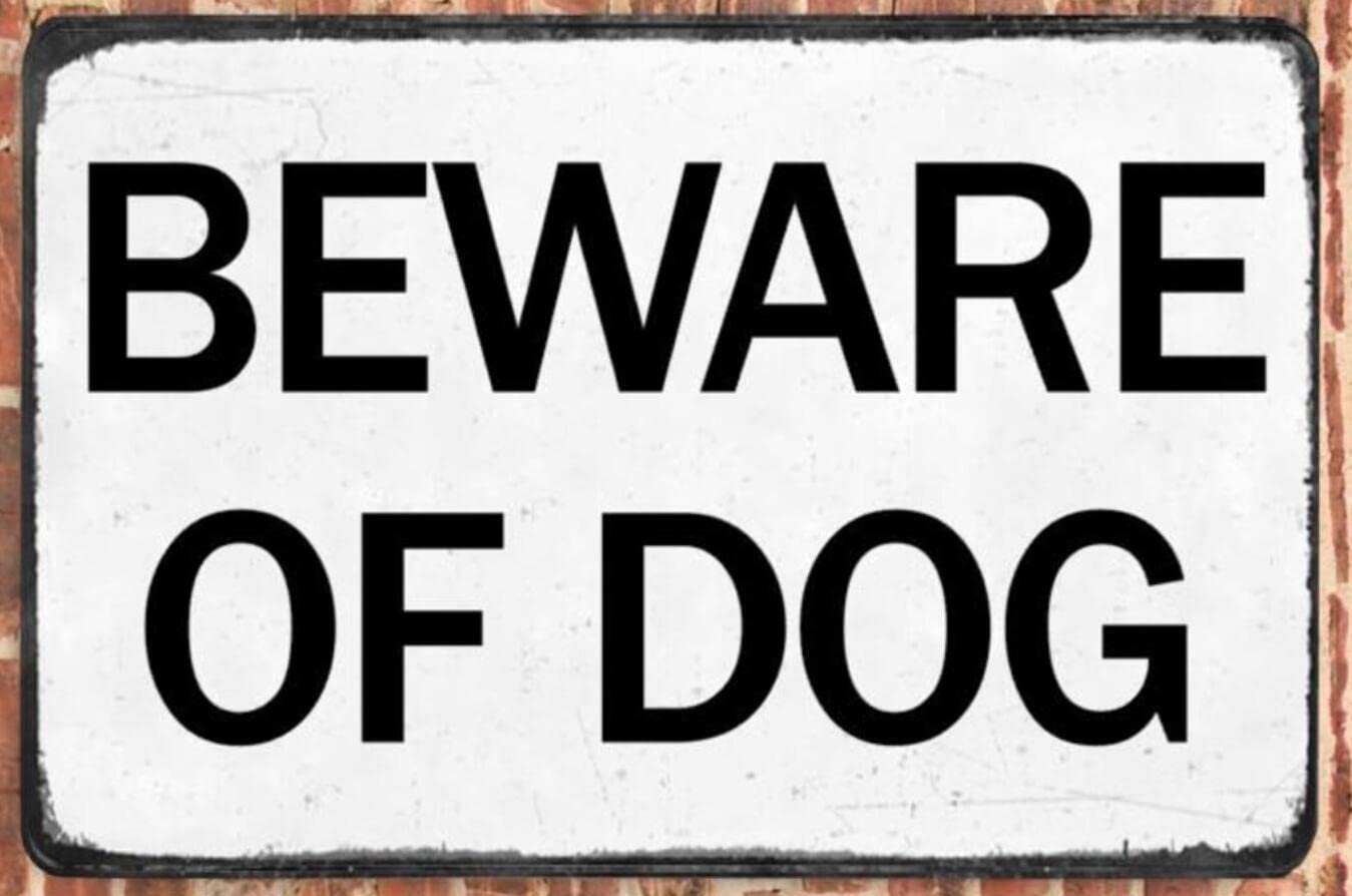 SMAZDFXX beware of dog Aluminum Tin Sign Metal Wall Art Decorations Iron Painting for Indoor Outdoor Home Decor Room Door Accessories 12"x16"