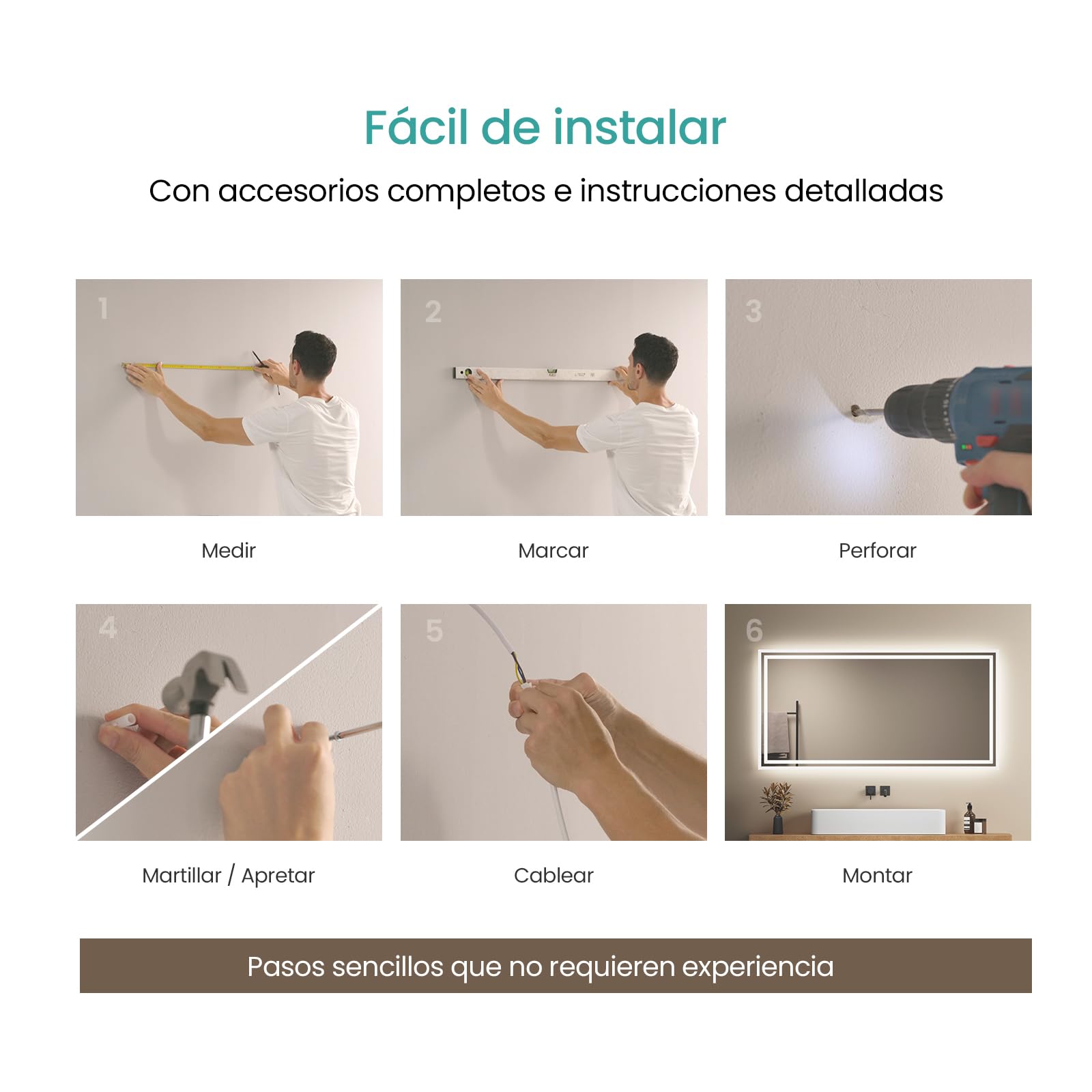 EMKE Espejo Baño con Luz Led, 60x120 cm, Antivaho, Interruptor de Palanca | Espejo de Baño,2 temperaturas de Color (Blanco cálido/Blanco frío), Horizontal/Vertical, Espejo LED, IP44