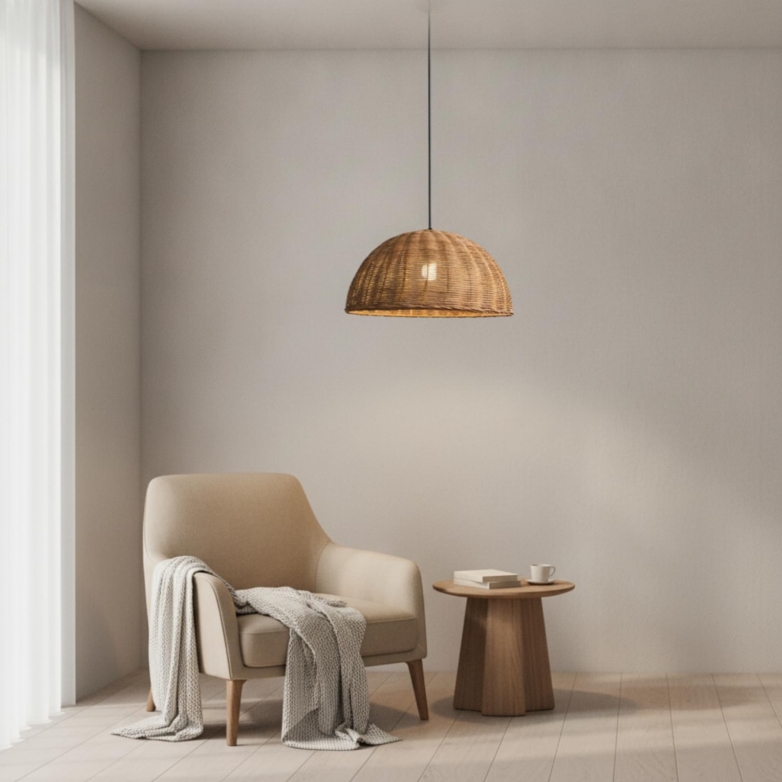 Lampadario in Rattan Regolabile Luce Calda, Lampada a Sospensione in Rattan, Illuminazione, per Caffetteria, 50CM