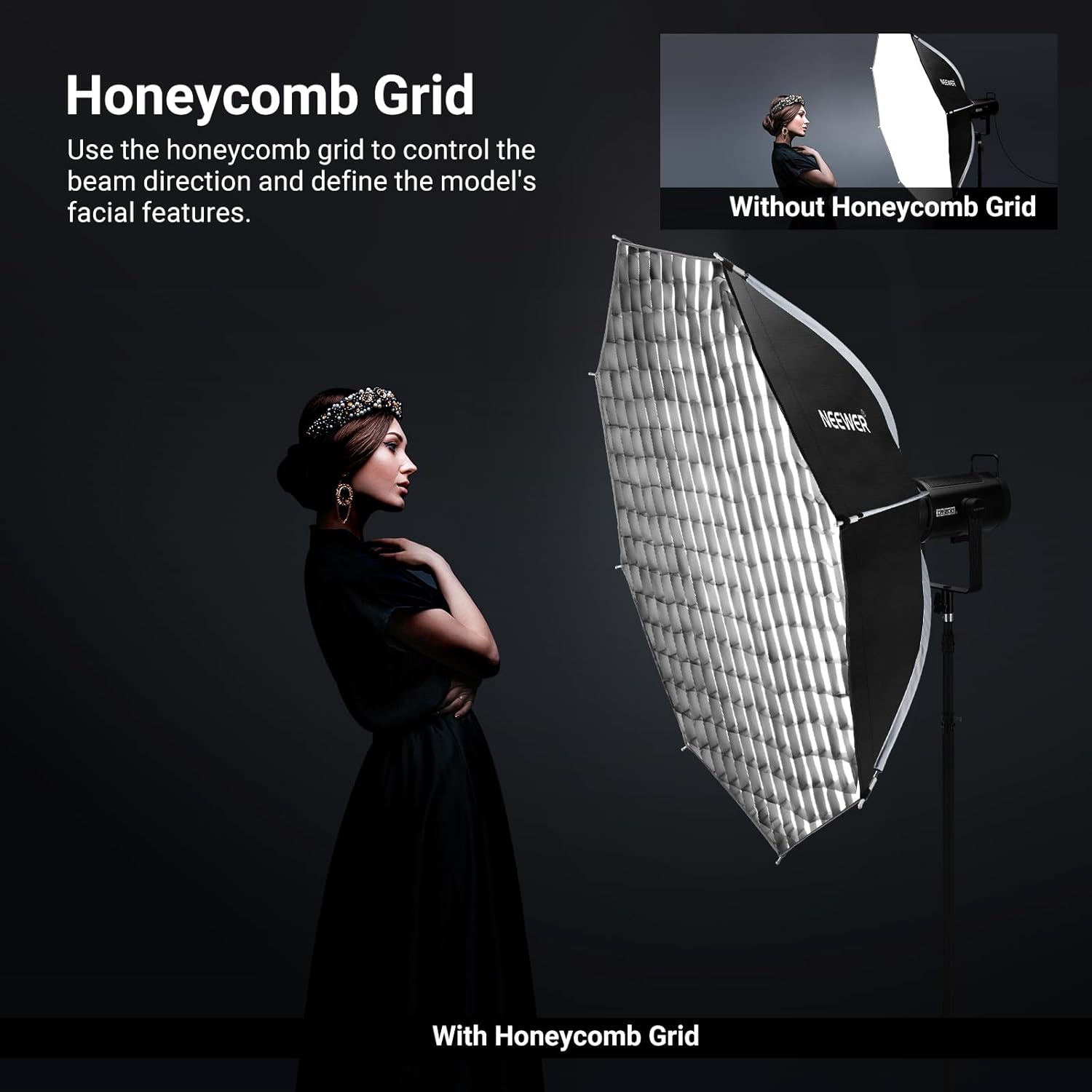 NEEWER BASICS Parabolic Softbox, 47.2" Bowens Mount Soft Box, Light Diffusers/Grid/Bag, Compatible with Aputure 150c Compatible with Godox SL60w NEEWER FS300C FS230C FS150B HB80C CB200C Q6 Q300, NS66P