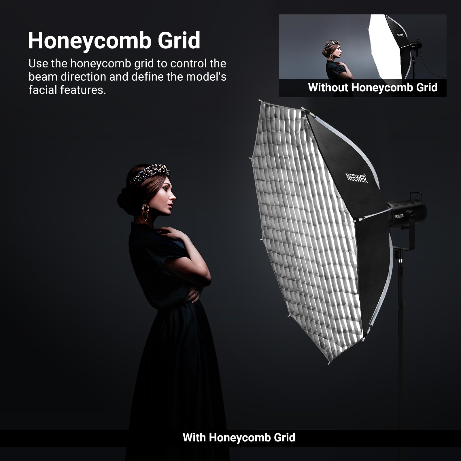 NEEWER Basics Paraboliczne softboxy, 47,2" Bowens Mount Softbox, dyfuzory świetlne/siatka/torba, kompatybilne z Aputure 150c Godox SL60w NEEWER FS300C FS230C FS150B HB80C CB200C Q6 Q300, NS66P