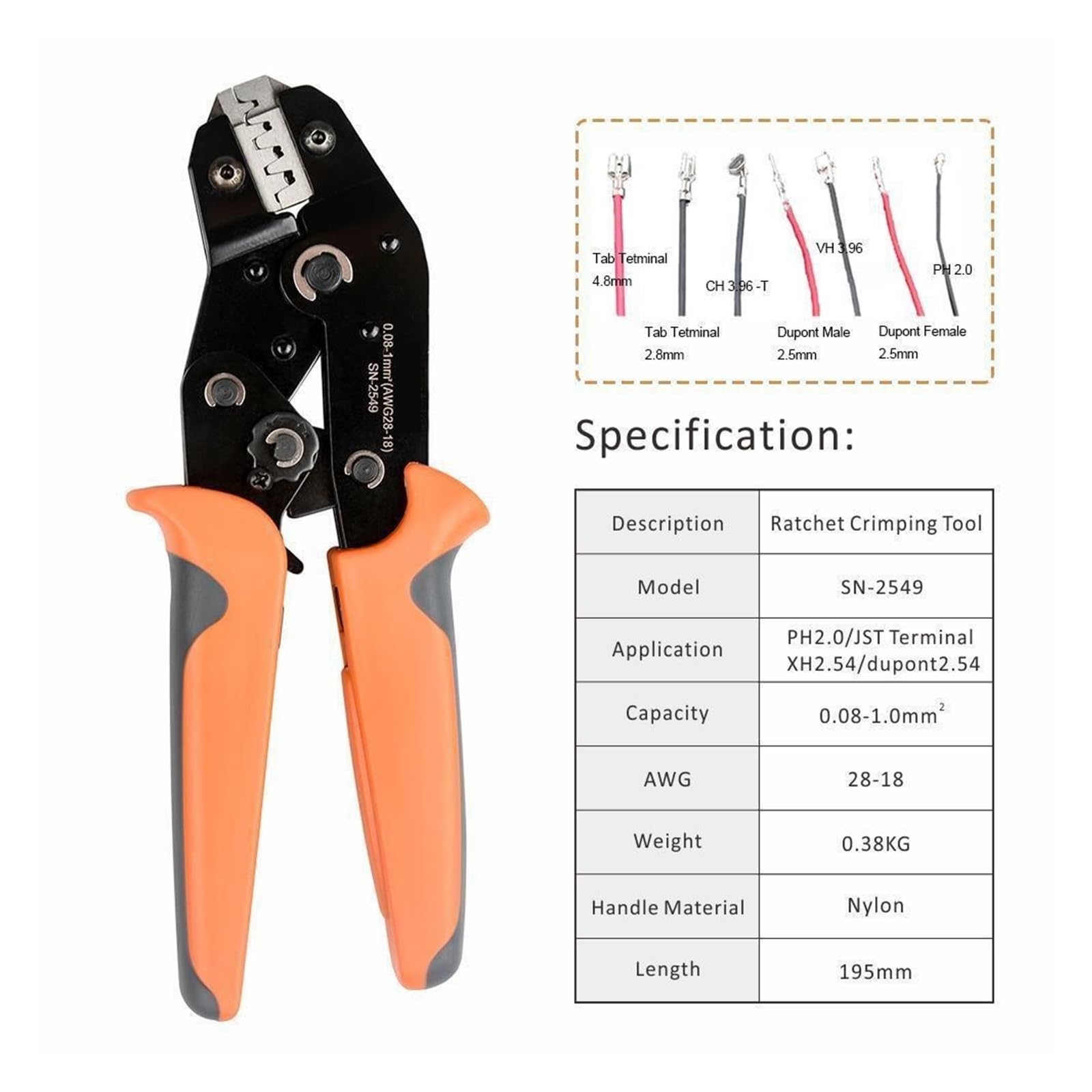 Herramienta De Engaste Herramienta De Crimpado De Alambre De Trinquete For JST ZH 1,5mm,PH2.0mm,XH2.5mm,Dupont 2,54mm, Alicate De Crimpadora De Terminal De Barril Abierto De Paso PrecisióN Fiable(SN-2