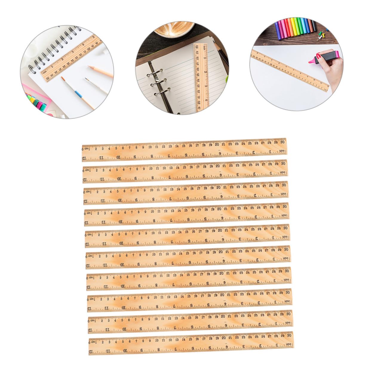Operitacx Righello Multifunzione 30cm a Doppia Scala in Legno 72 Pezzi | Decorazioni Scuola, Materiale Scolastico per Disegno e Cancelleria, Righello per Scuola Scala Chiara