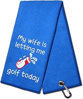 DYJYBMY My Wife is Letting Me Golf Today Funny Embroidered Golf Towel for Golf Bags with Clip, Golfclub Gifts for Men Husband, Golfclub Gifts for Men Husband, Anniversary Birthday Gifts for Husband