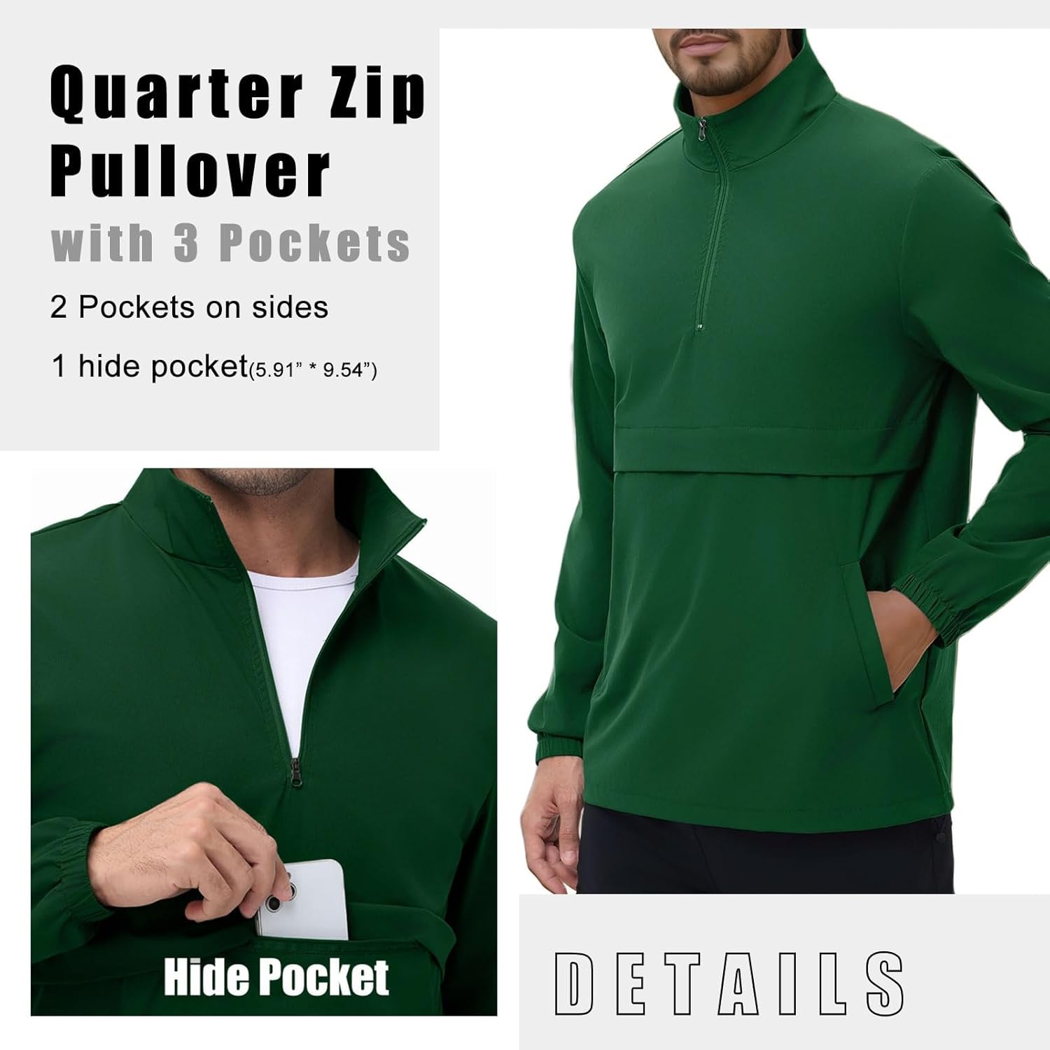 EDITCOZY Men's Lightweight Quarter Zip Pullover Casual Windbreaker for Running Golf Jackets with 3 Pockets - Image 2