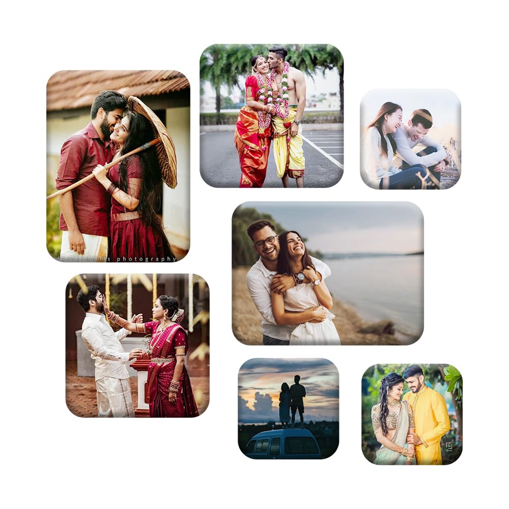 Customized Acrylic Photo Fridge Magnets || Glass Like Finish || Waterproof Multi Size || Set of 7 || Wedding Gift, House Warming, Home Decore