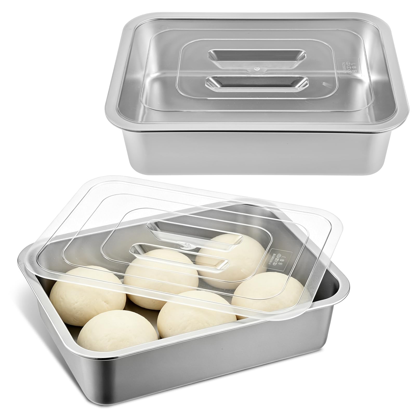 2 Set Stainless Steel Pizza Dough Proofing Box with Clear Lid, 40x30x10cm