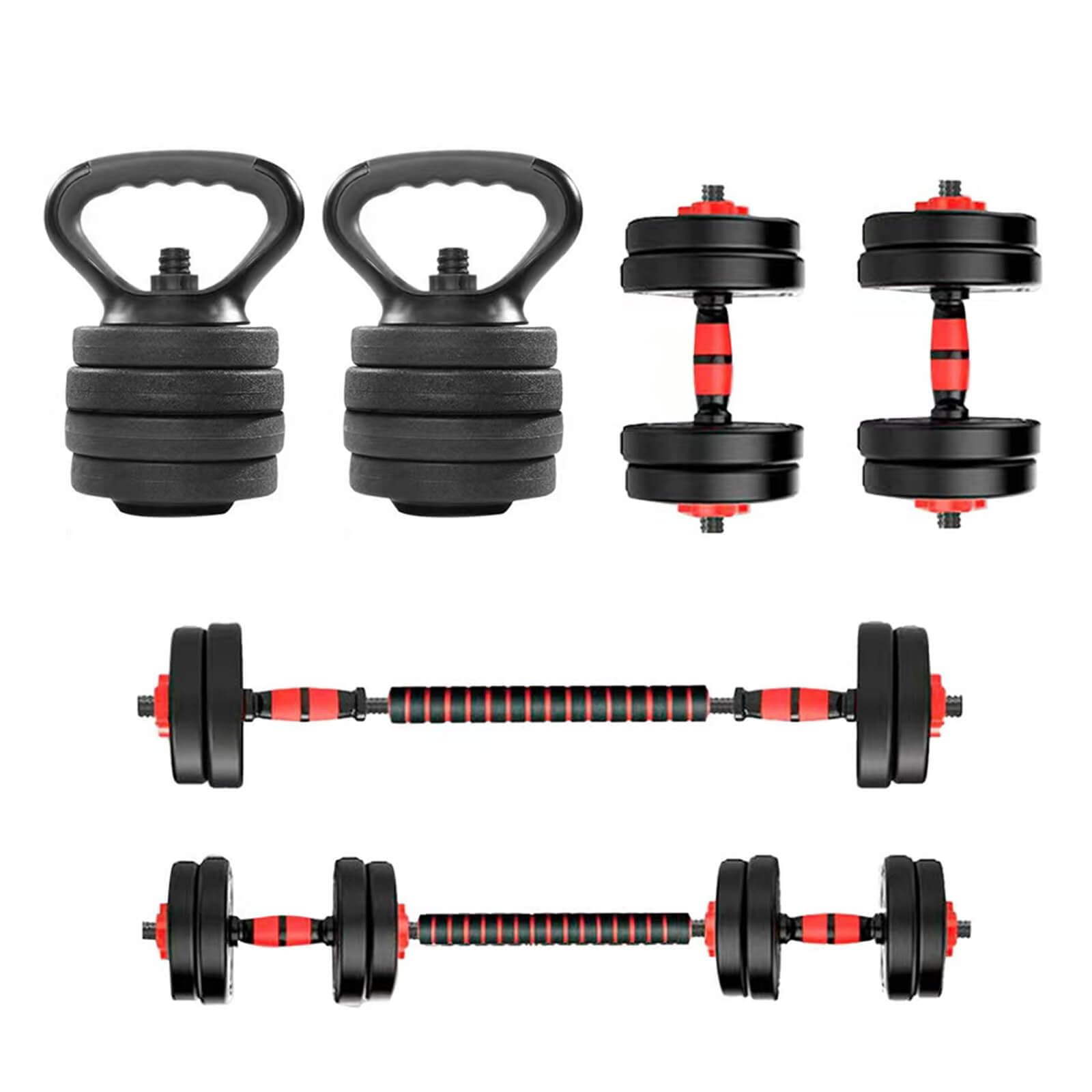 Juego de Mancuernas 4 en 1, Mancuernas 10/15/20/30/40/50KG con Pesa Rusa, Barra Recta de Conexión, Mangos Antideslizantes, Pesas y Mancuernas, Pesas Ajustables, Gimnasio en Casa