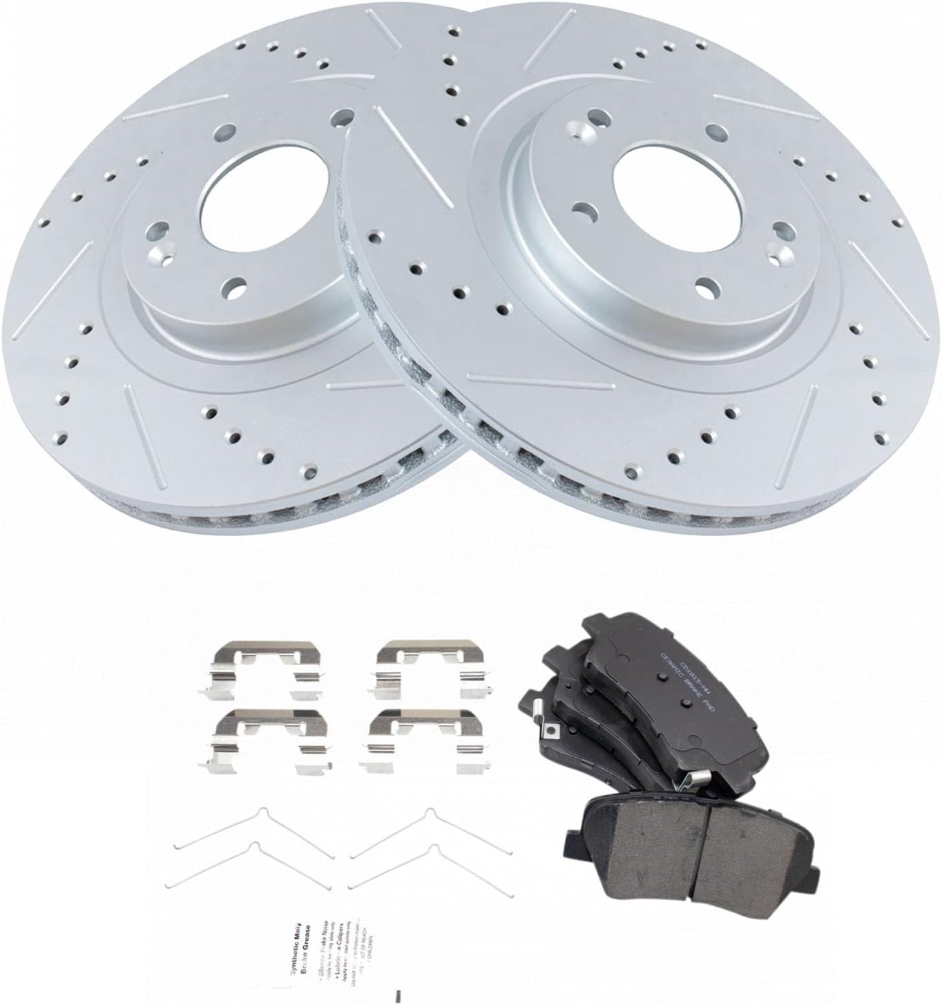 TRQ Front Performance Brake Pad & Rotor Kit Brake Pads Brake Rotors Set Ceramic Solid Premium G-Coated Compatible with 2017-2018 Hyundai Santa Fe Sport 2015-2020 Kia Sorento