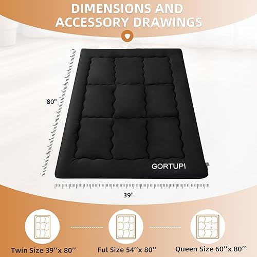 Miniatura 2 de Colchón japonés de piso, colchón futón de 3 pulgadas, grueso, 100% espuma cómoda de alta densidad, tapete plegable de tatami, colchón portátil para