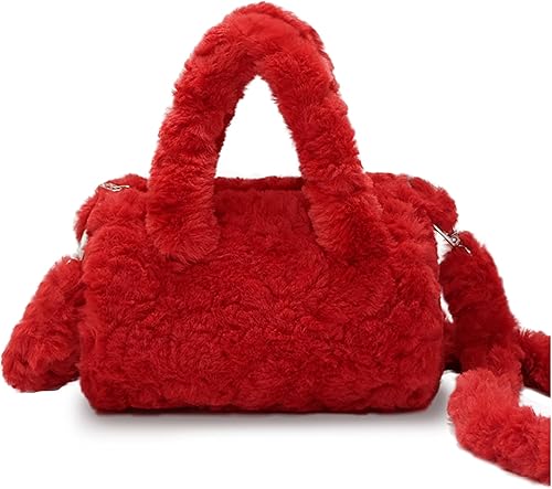 Miniatura 6 de Bolso esponjoso, bolsas de cosméticos con asa superior para mujer, elegante bolso cruzado cruzado para cosméticos, bolso de maquillaje de piel