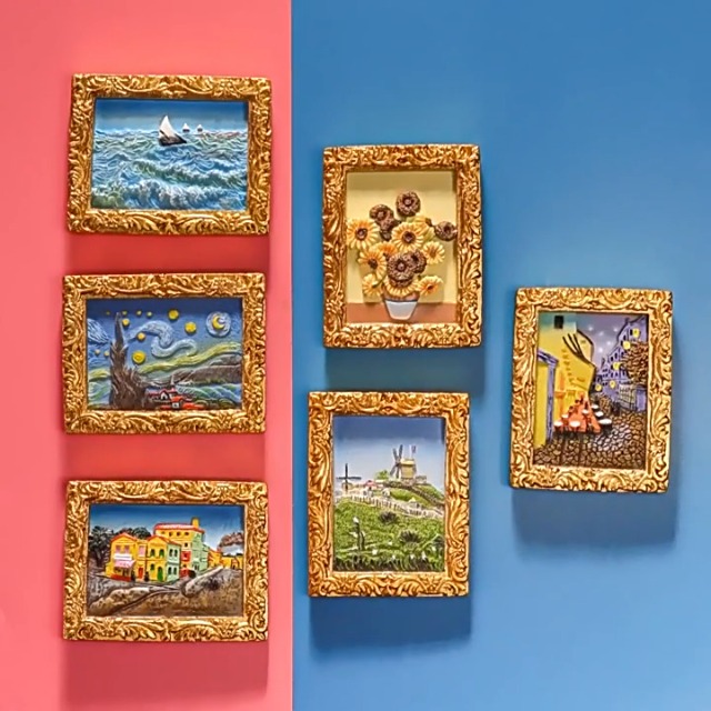 Set de 6 imanes decorativos de resina con arte 3D miniatura 7