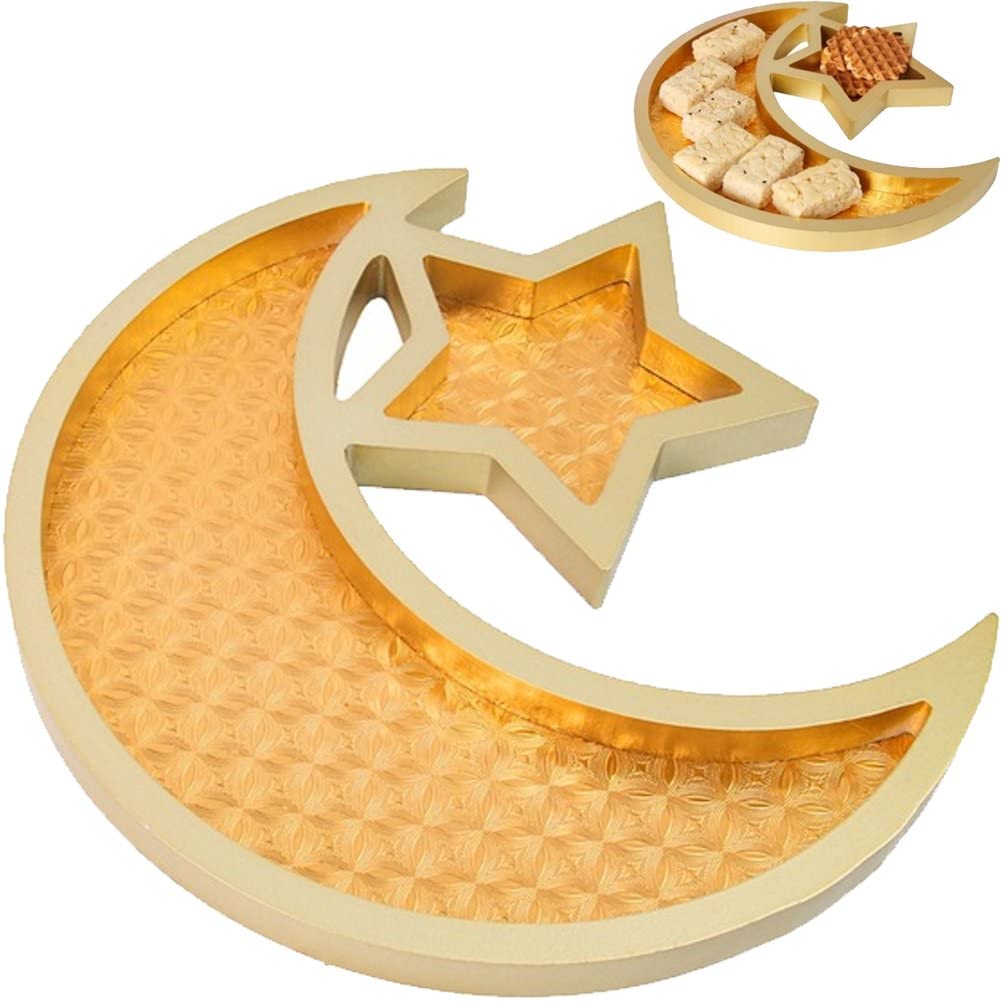 Plateau en bois du Ramadan lune et étoile, le cadeau idéal à offrir pour l'Aïd Mubarak