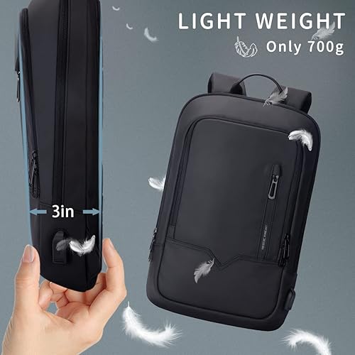 Miniatura 4 de Mochila para laptop, mochila de viaje de negocios para hombres con puerto de carga USB, bolsa ligera para laptop, mochila escolar resistente al
