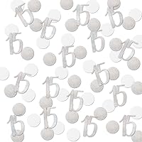 Vista 1 de Confeti de 15 con purpurina plateada, confeti de número de cumpleaños número 15, 200 piezas de suministros de decoración de mesa para fiesta