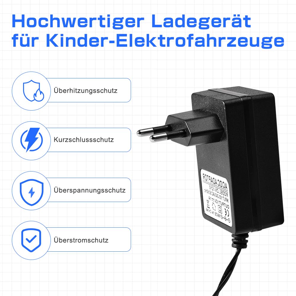 Ładowarka 12 V do pojazdów elektrycznych Peg Perego dla dzieci, traktorów SUV, ATV, samochodów - ładowarka, zasilacz sieciowy kompatybilny z samochodami elektrycznymi, motocyklami i pojazdami