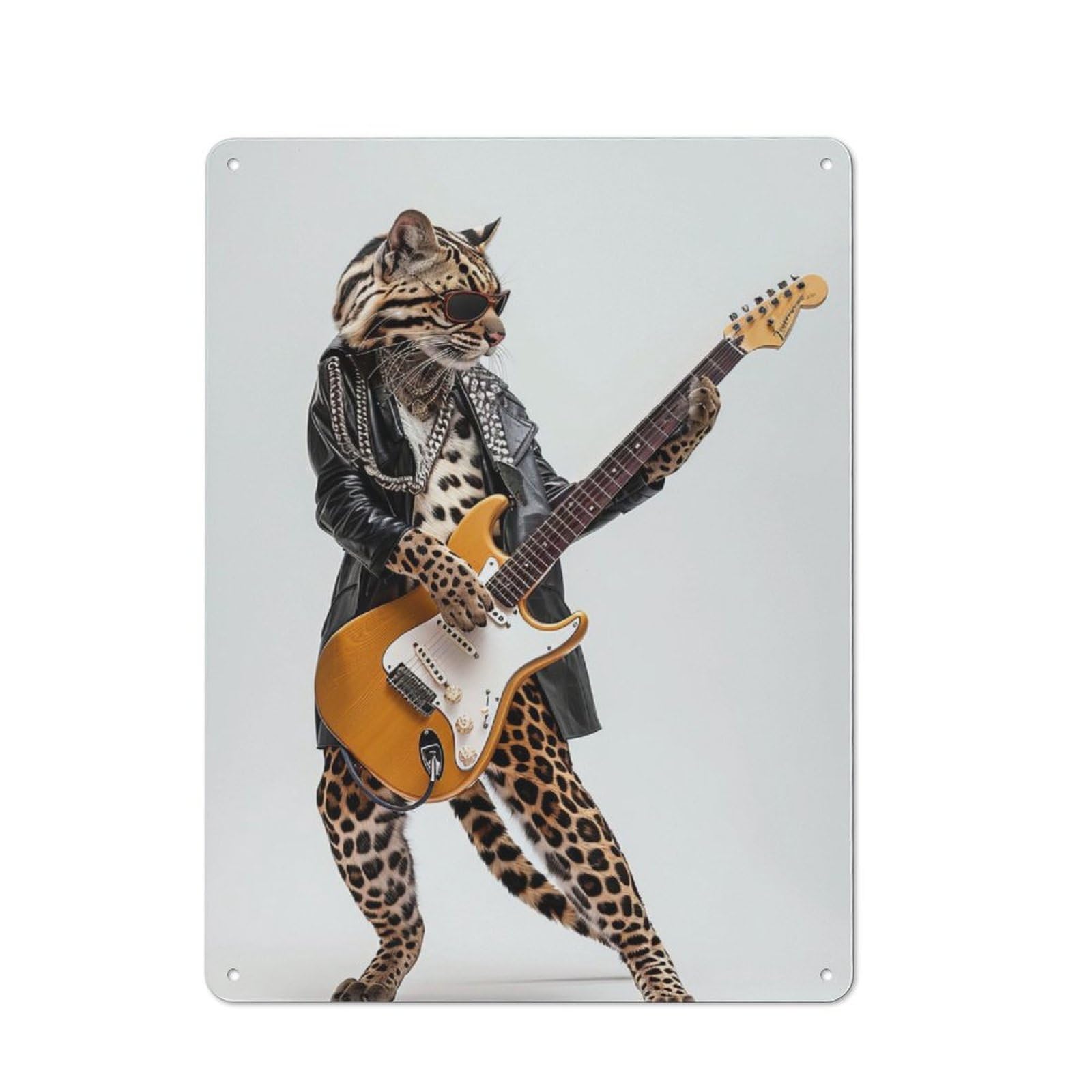 Junmoney Ocelot Guitar Retro Metal Wall Sign 40X30cm With For Bar Or Restaurant, Gift Idea For A New Home And Metal Sign Collection