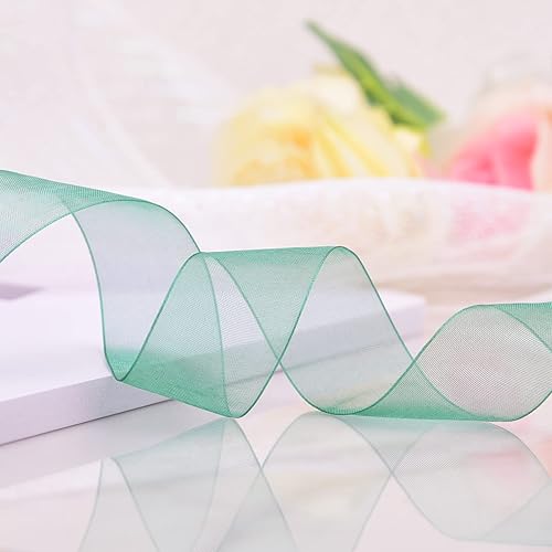 Miniatura 4 de Hapeper Cinta de gasa de organza transparente de 1 pulgada, 50 yardasrollo (verde oscuro)