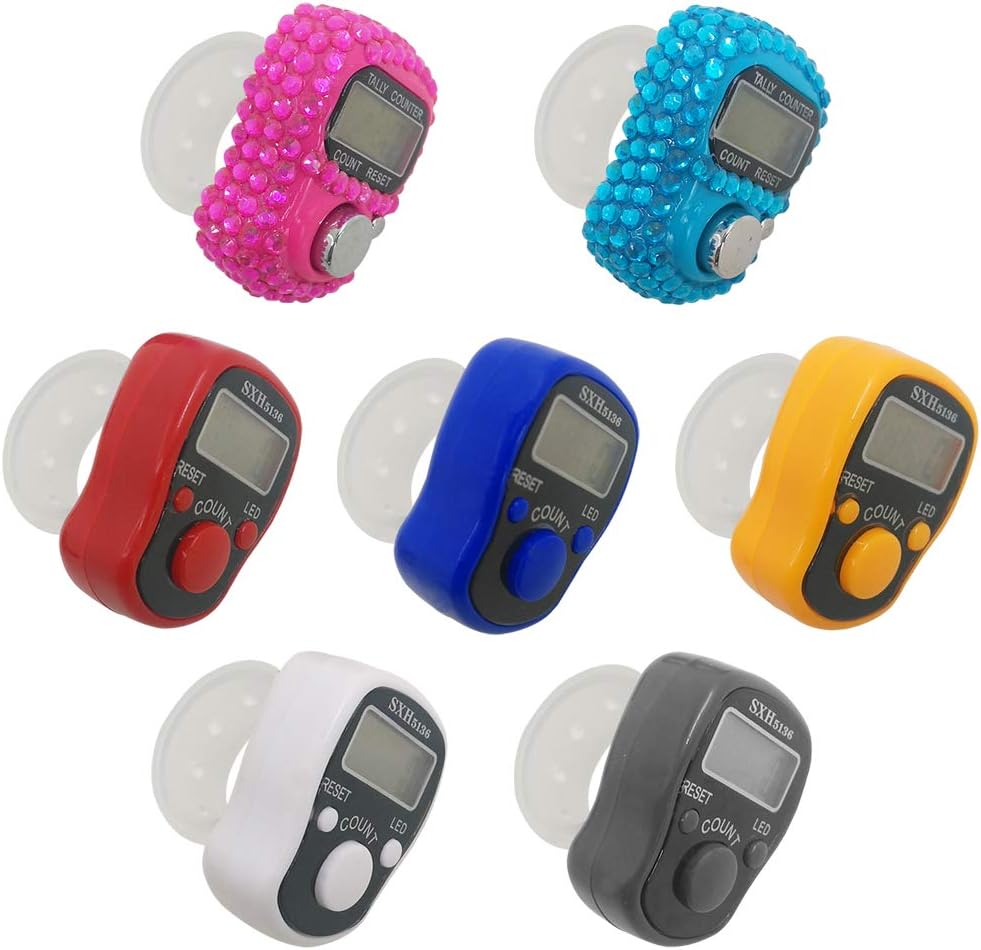 AFUNTA 7 Pcs Finger Counters - Digital Electronic Finger Counter, 5 Del Manual Manual Rattle Number Tracker Counter - Diamond Shape