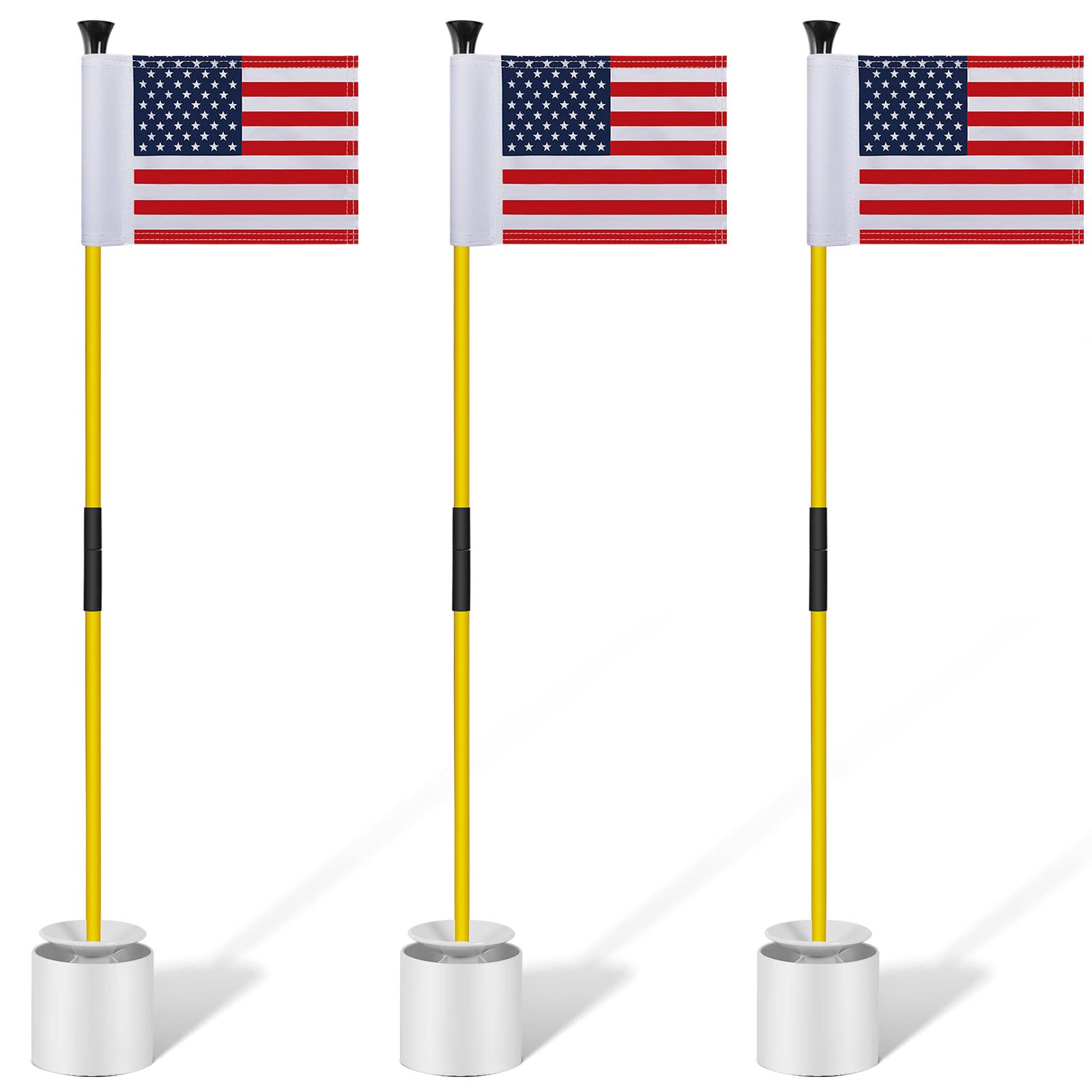 Meooeck 3 Pack Golf Putting Green Pin Flag and Hole Cup Set Portable 2 Section Fiberglass Mini Golf Flag Sticks for Putting Green Gifts