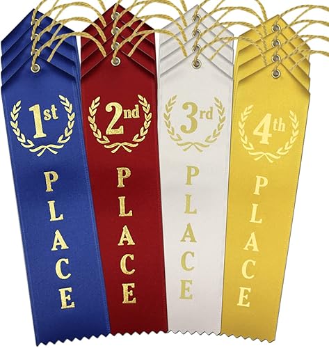 Miniatura 6 de RibbonsNow Cintas de premio del 1er - 4to lugar, 200 cintas en total, 50 unidades cada lugar con tarjeta y cuerda