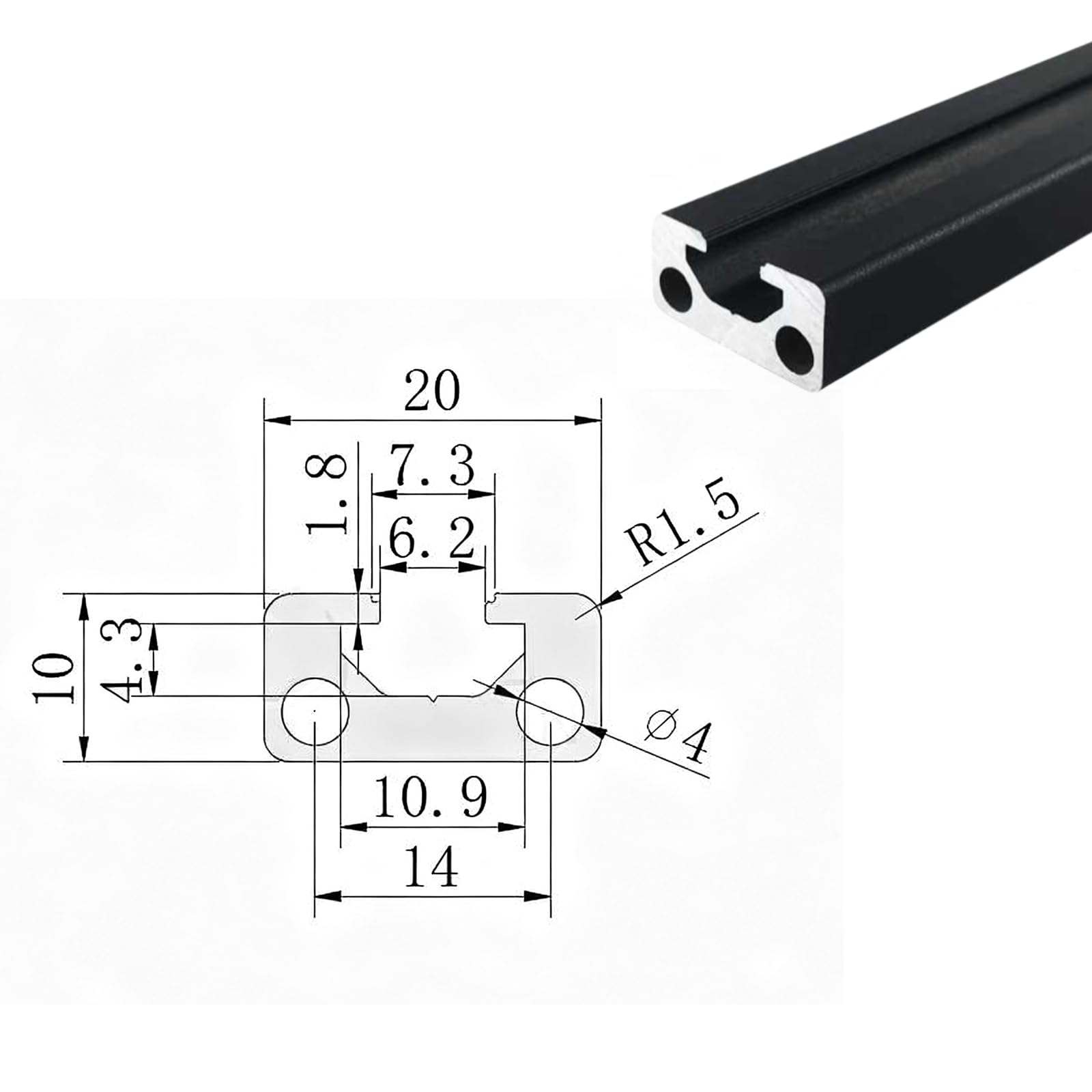 Perfil de Aluminio 1020 Perfil de Aluminio 300mm Tipo T Negro Perfiles de Aluminio 10x20 Estándar Europeo Carril Lineal Anodizado Extrusión 4 Piezas, para DIY Impresora 3D y CNC
