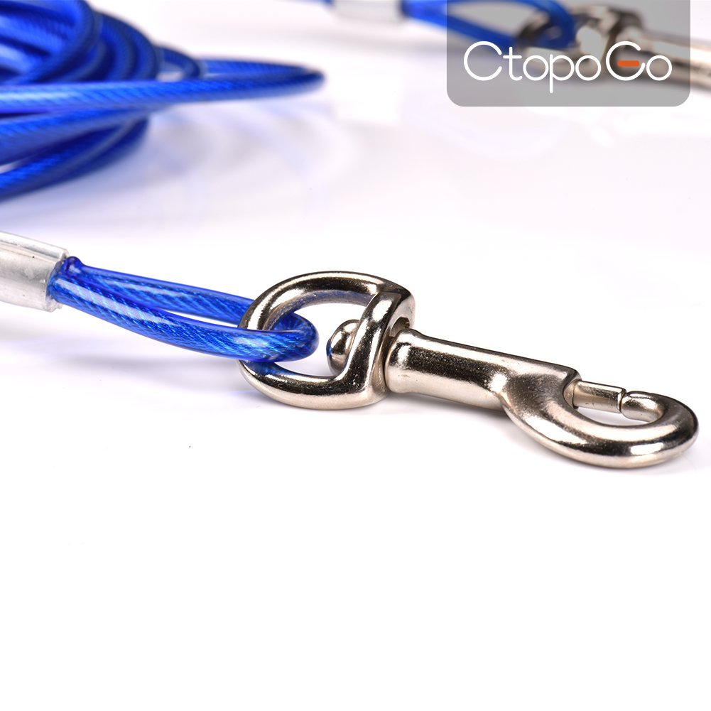 10ft/16ft/33ft - Câble d'attache pour chiens,chien cravate câble, câble de cravate pour animaux, animaux de compagnie plomb pour petit / moyen taille (5m, Bleu)