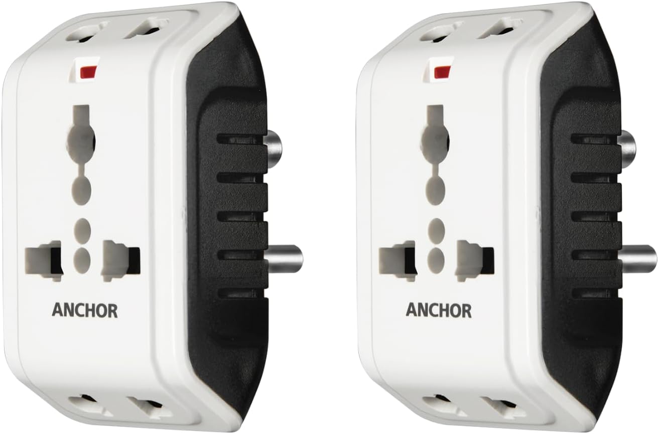 ANCHOR 6A 3-Pin Multi Plug Travel Adapter with Universal Socket, White - PK2