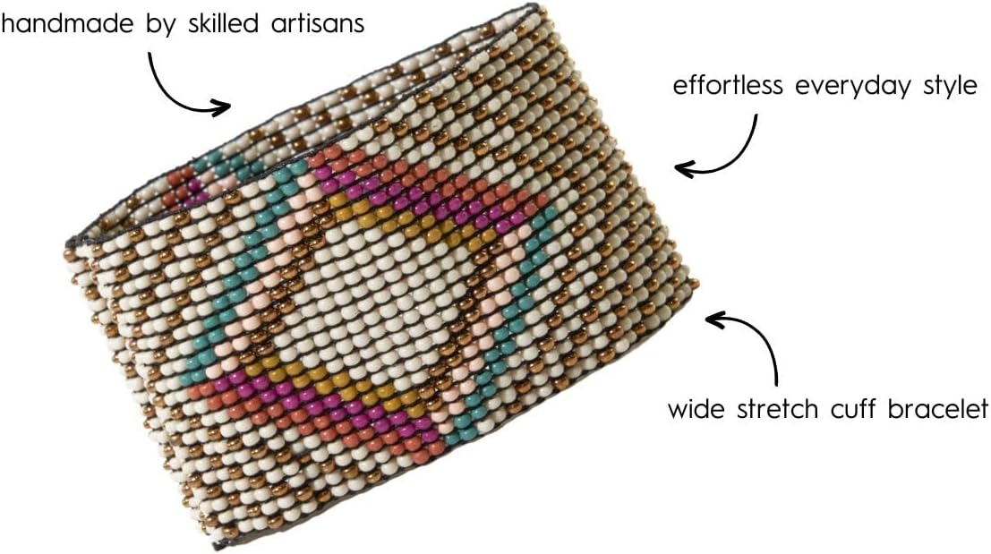 INK + ALLOY Beaded Bracelets for Women, Penelope Boho Seed Bead Stretch Cuff Bracelet, Handmade Jewelry for the Modern Bohemian, 1.5-Inch Width