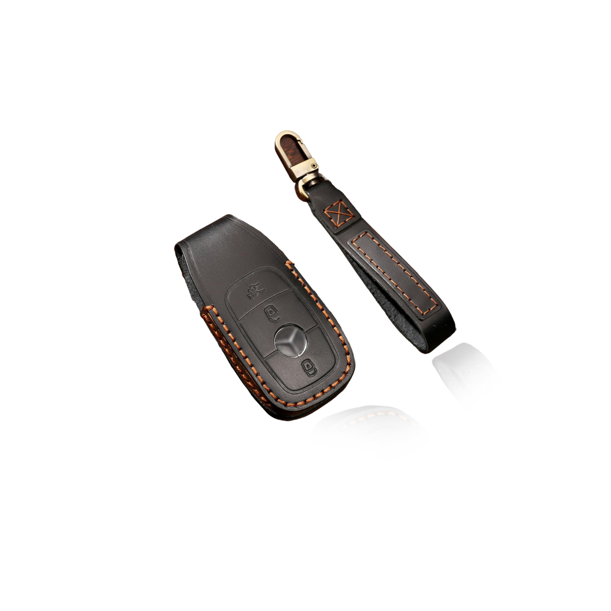7Cylinder Compatible with Mercedes Benz 2020 Leather Key Fob Cover Case Shell with Keychain for E Class S Class A Class C Class G Class-Black
