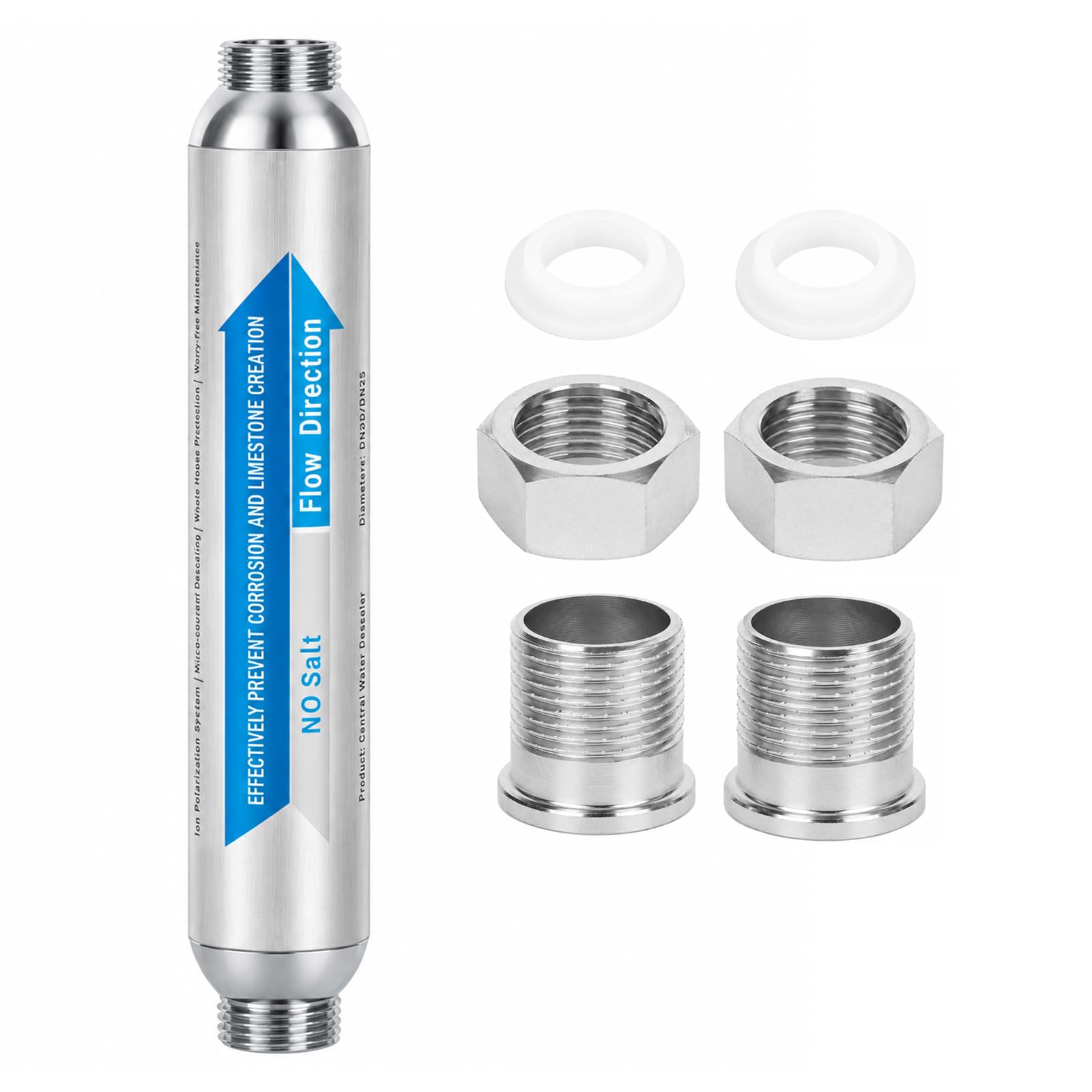 Filtre anti-calcaire pour douche G 3/4 en acier inoxydable réduit, adoucisseur d'eau, système de détartrage magnétique Inline FOF pour éviter les dépôts de calcaire dans toute la maison, détartrant