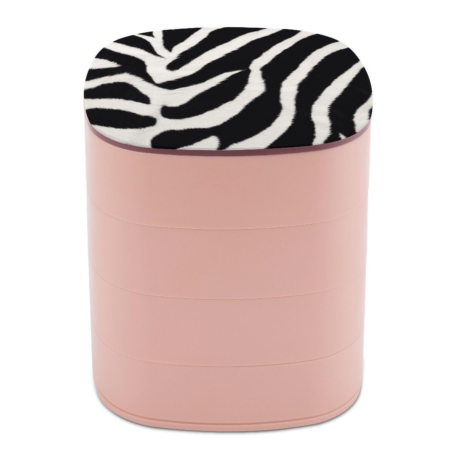 VstaDank Zebra Animal Jewelry Organizer 4-Layer Rotating Travel Jewelry Tray Case with Lid for Bracelets Rings Bracelets Small Jewelry Storage Box Earring Holder for Women