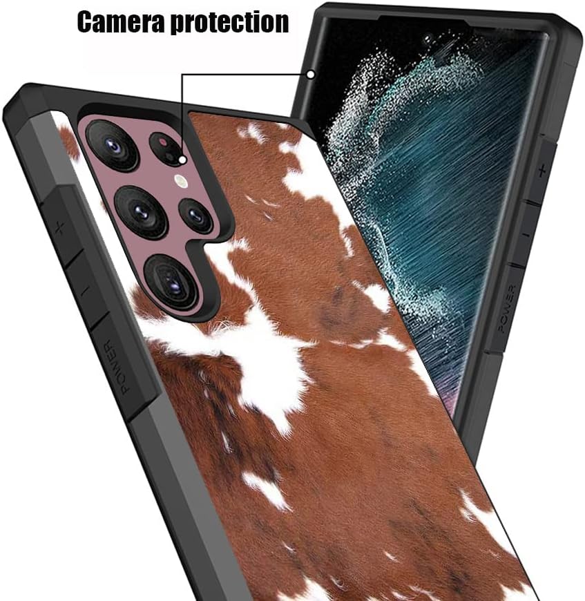 Galaxy S23 Ultra Case, Heavy Duty Dual Layer Hybrid Hard PC & Soft Silicone Shockproof Drop Protective Case for Samsung Galaxy S23 Ultra 5G, Brown Cow Print - Image 5
