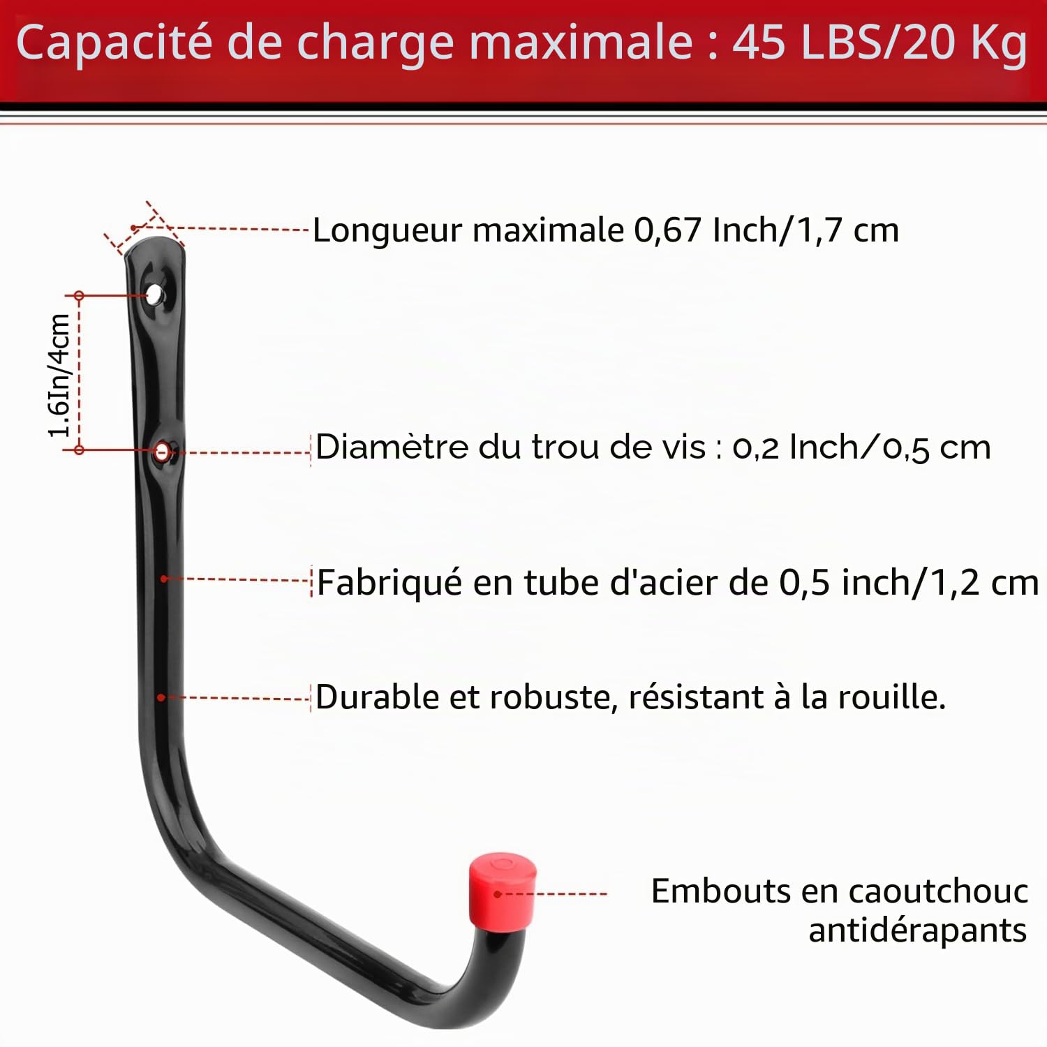 Crochets de rangement de garage, crochets muraux robustes de 17 cm pour organiser les outils de jardin, échelle, vélo