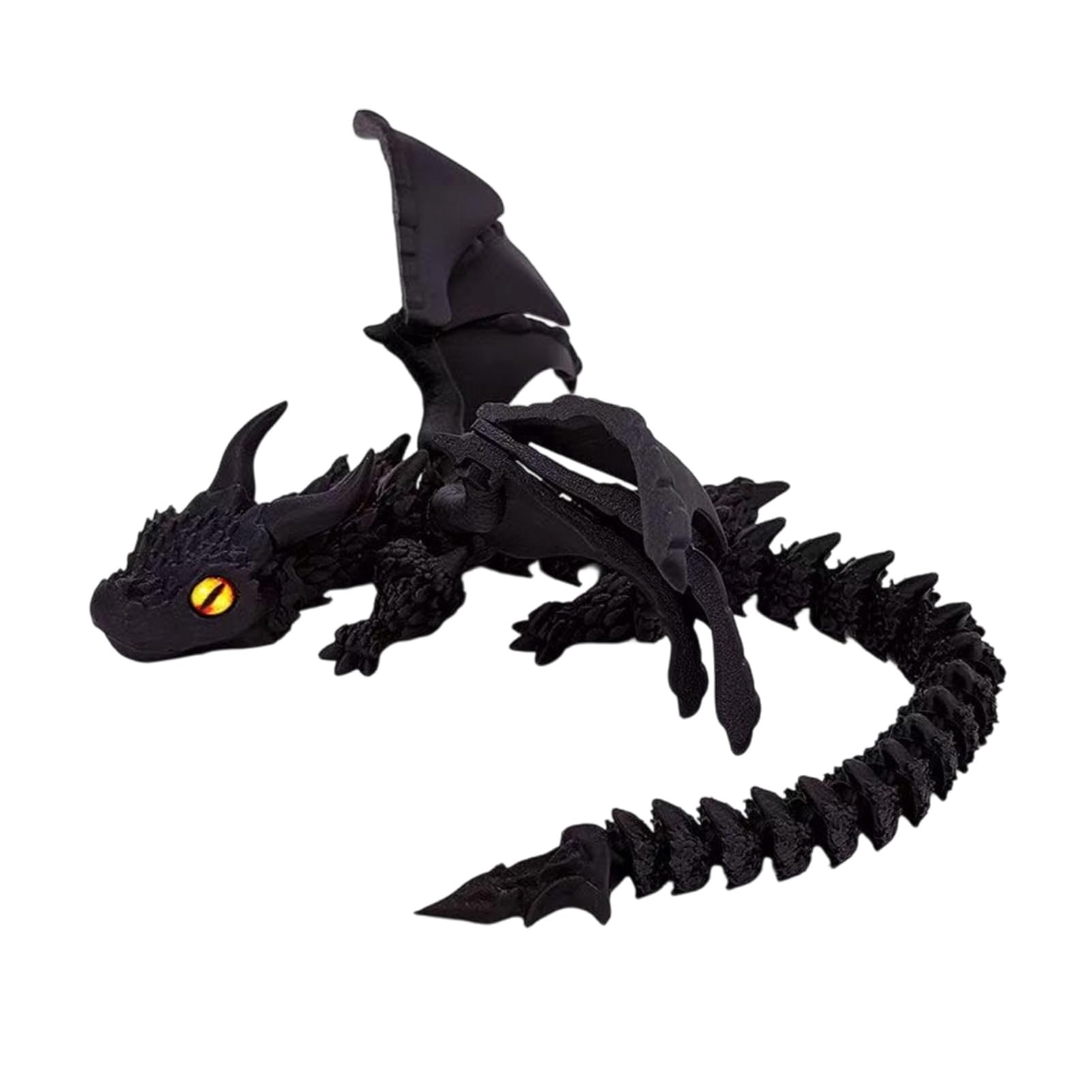 Pasisuu Articulated Wing Dragon Decor with Unique Eyes, 3D Printed Dragon Figurine Sculpture for Gaming Room, 12in Movable Joint Fantasy Toy, Gradient PLA Ornament Black