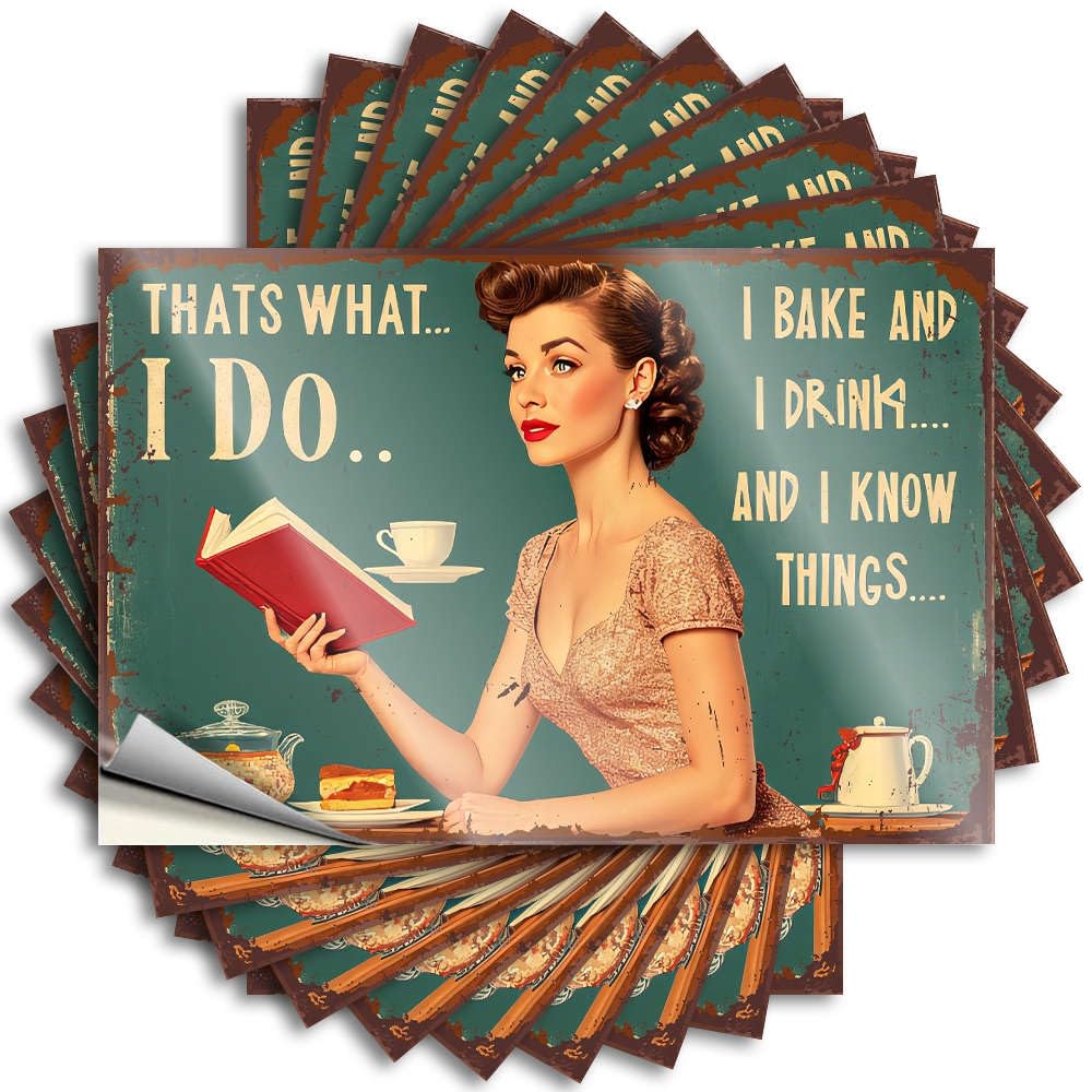 Fzfn Colour Hot Half Decal - Reading, Baking, Sipping Tea, And Knowing Things. Removable Decal Water Easy Peel For Sand(6X9cm)