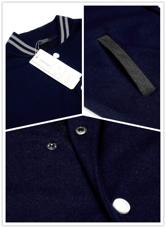 Image of COOFANDY Mens Slim Fit Varsity Baseball Jacket Bomber Cotton Premium Jackets, Navy /Grey, XX-Large