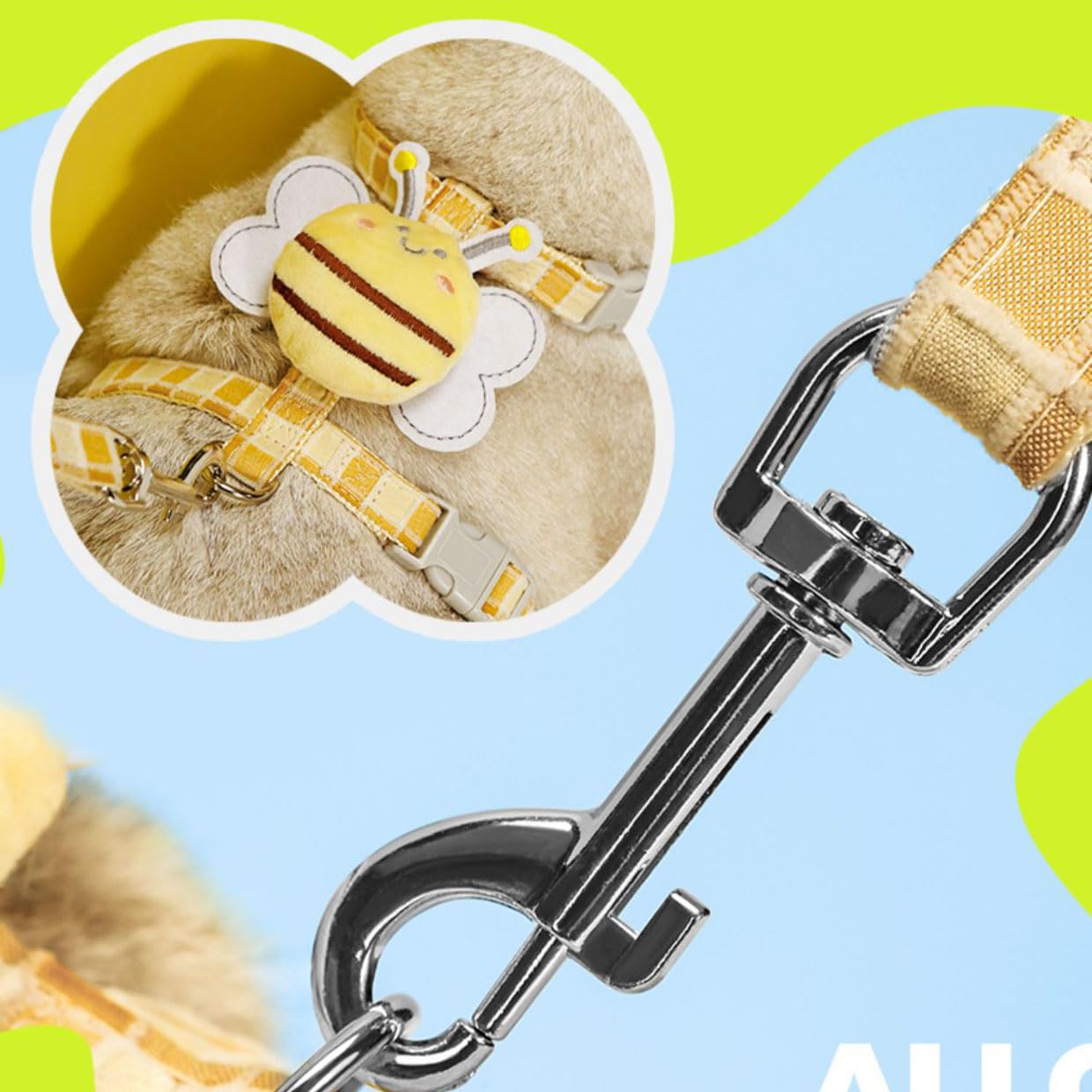 Katzengeschirr und Leine, ausbruchsicher, verstellbares Kätzchengeschirr für große, kleine Katzen, niedliches Bienenkaro, leicht, weich, Petsafe (Gelb Karierte Biene, Größe M (für 3,2–7,5 kg))